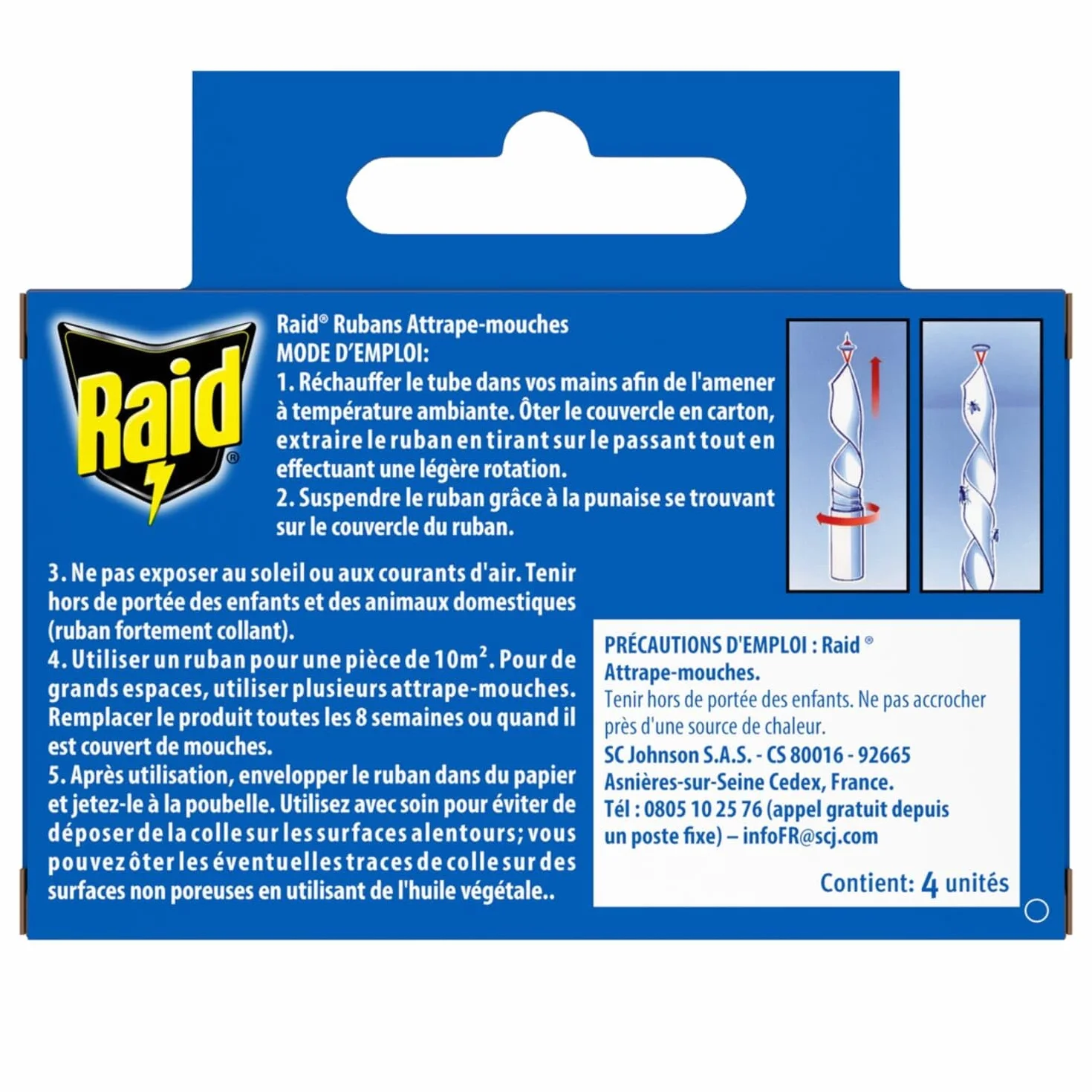 Raid Rubans Attrape-Mouches 4 Pièces Sans Insecticides 8 Semaines