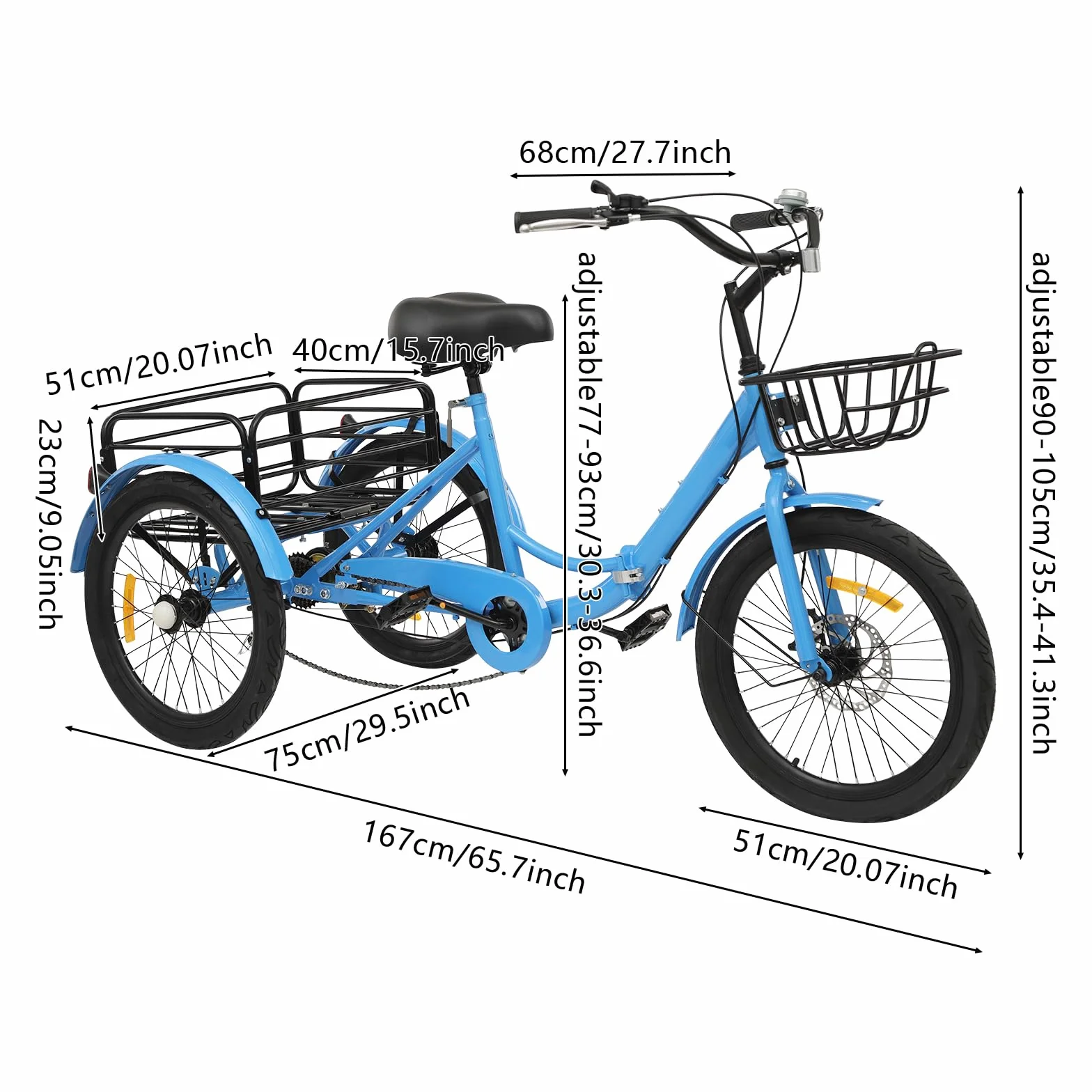 Tricycle adulte 20" pliable à 7 vitesses à 3 roues pour adultes - Pour homme et femme - Tricycle senior - Frein à disque Cruiser Tricycle avec serrure et 2