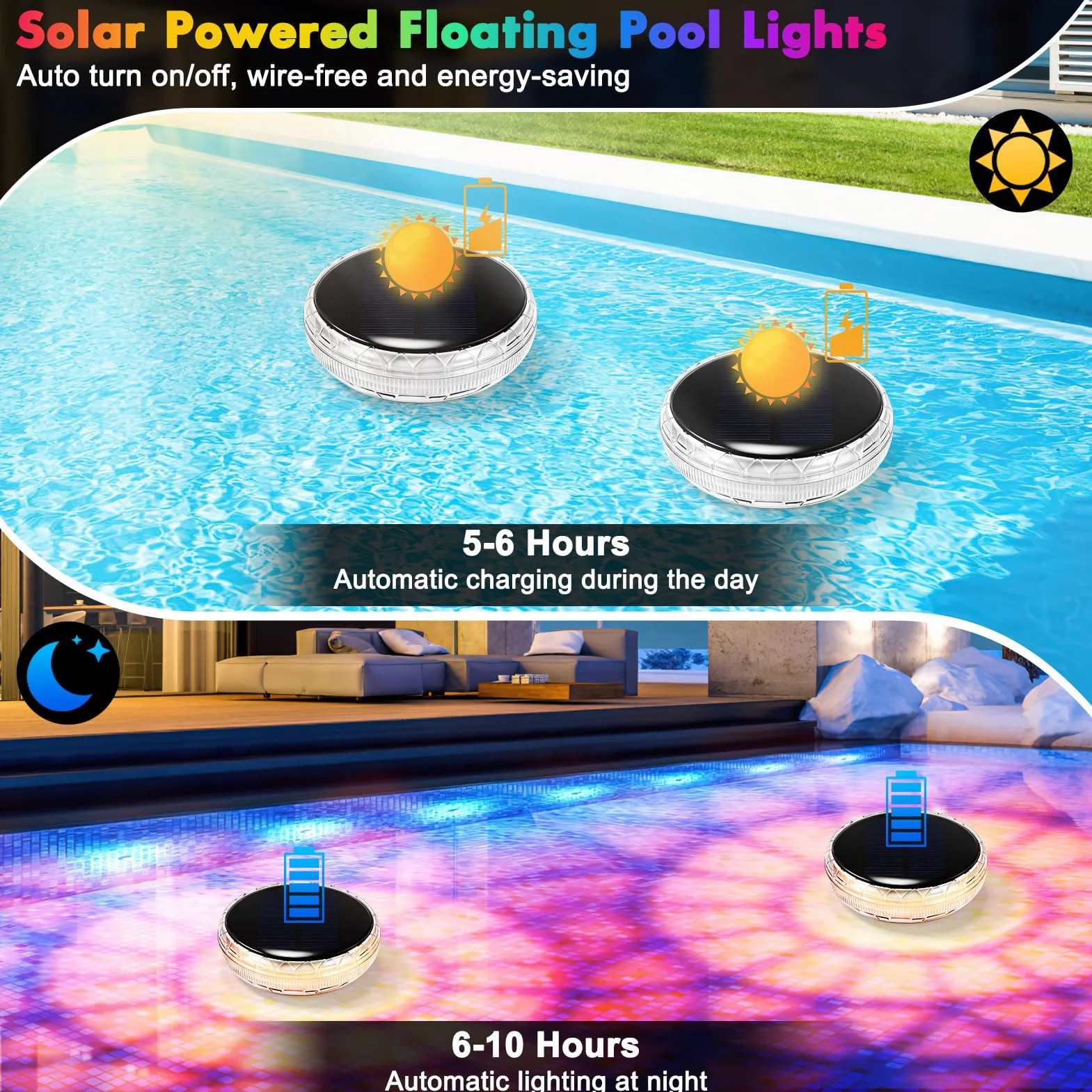 Lumière Piscine Flottante Solaire 2 Pièce Lampe Solaire Flottante avec Télécommande 9 Couleurs RGB 3 Modes Minuterie
