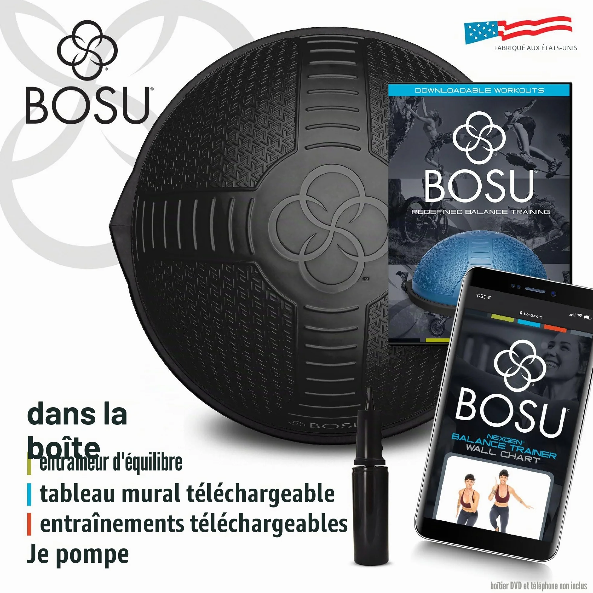 BOSU Appareil d'entraînement NexGen pour l'équilibre à domicile idéal pour une position précise du corps et des exercices de cardio, d'agilité, de force, d'équilibre ou de mobilité
