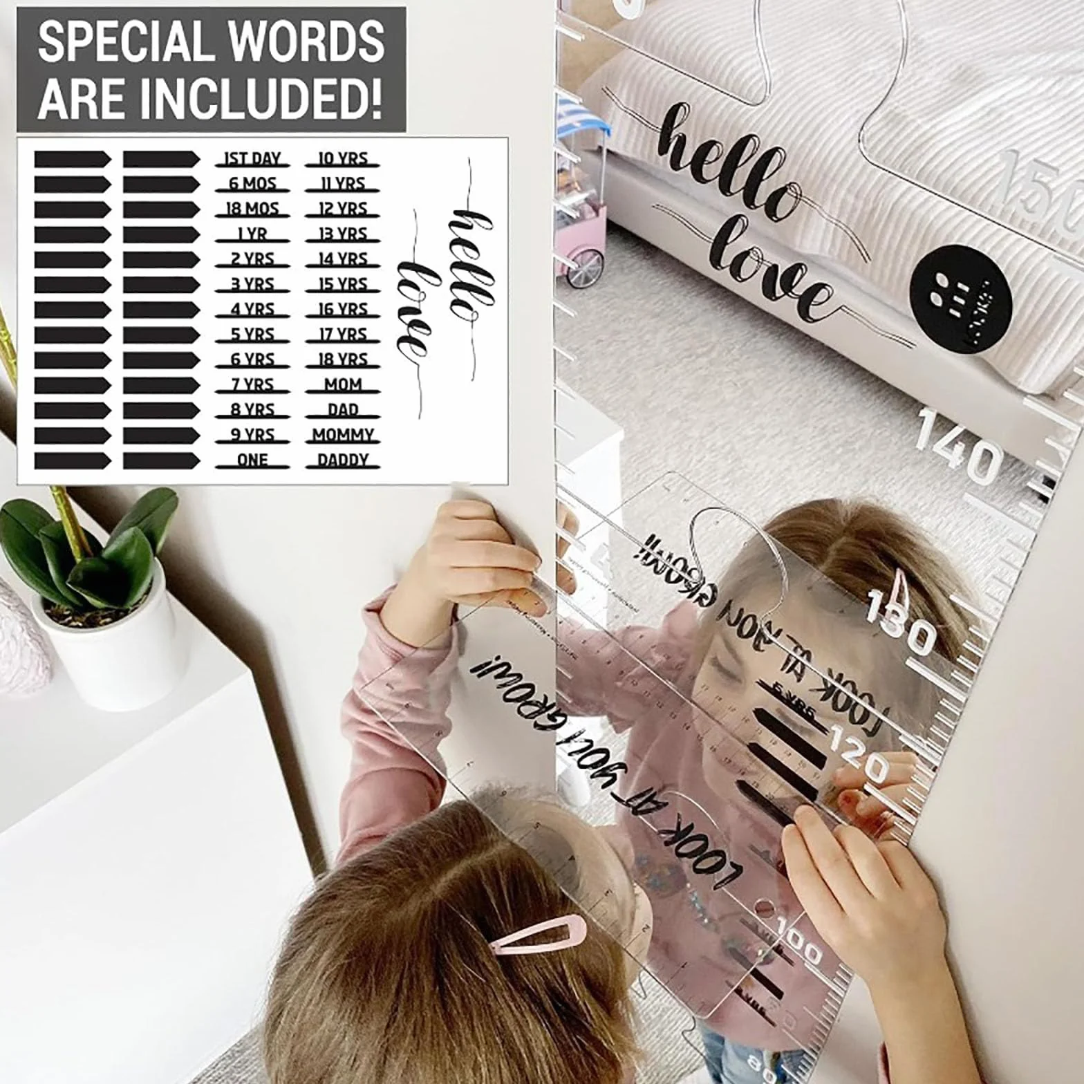 Growth Chart Mirror for Wall, Kid Measuring Height Mirror, Shatterproof Full Body Toddler Mirror (B)