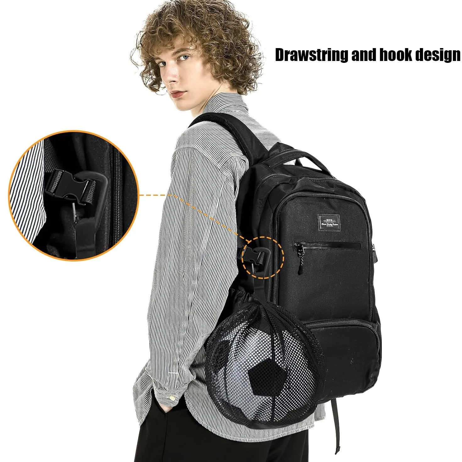 2pcs Sac à Ballons Sac de Football/Basket-Ball/Rugby avec Filet Oxford Résistant et Imperméable Sac de Sport Polyvalent à Ballon en Maille Filet avec Cordon de Serrage et Mousqueton