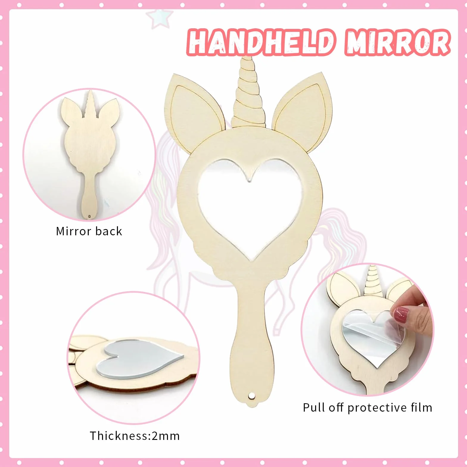 Kit Bricolage Miroir Licorne, Artisanat en Bois à Peindre avec Stylos Aquarelle et Autocollants Diamants, DIY Créatif pour Enfants