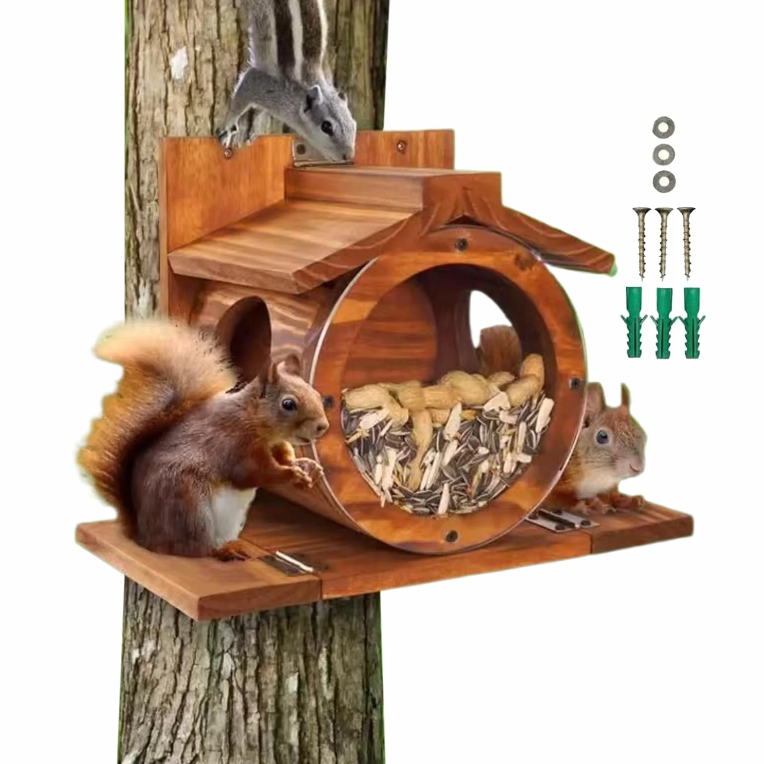 Mangeoire Cabane en Bois pour Écureuils avec Trous d'Aération Résistant aux Intempéries pour Jardin Extérieur