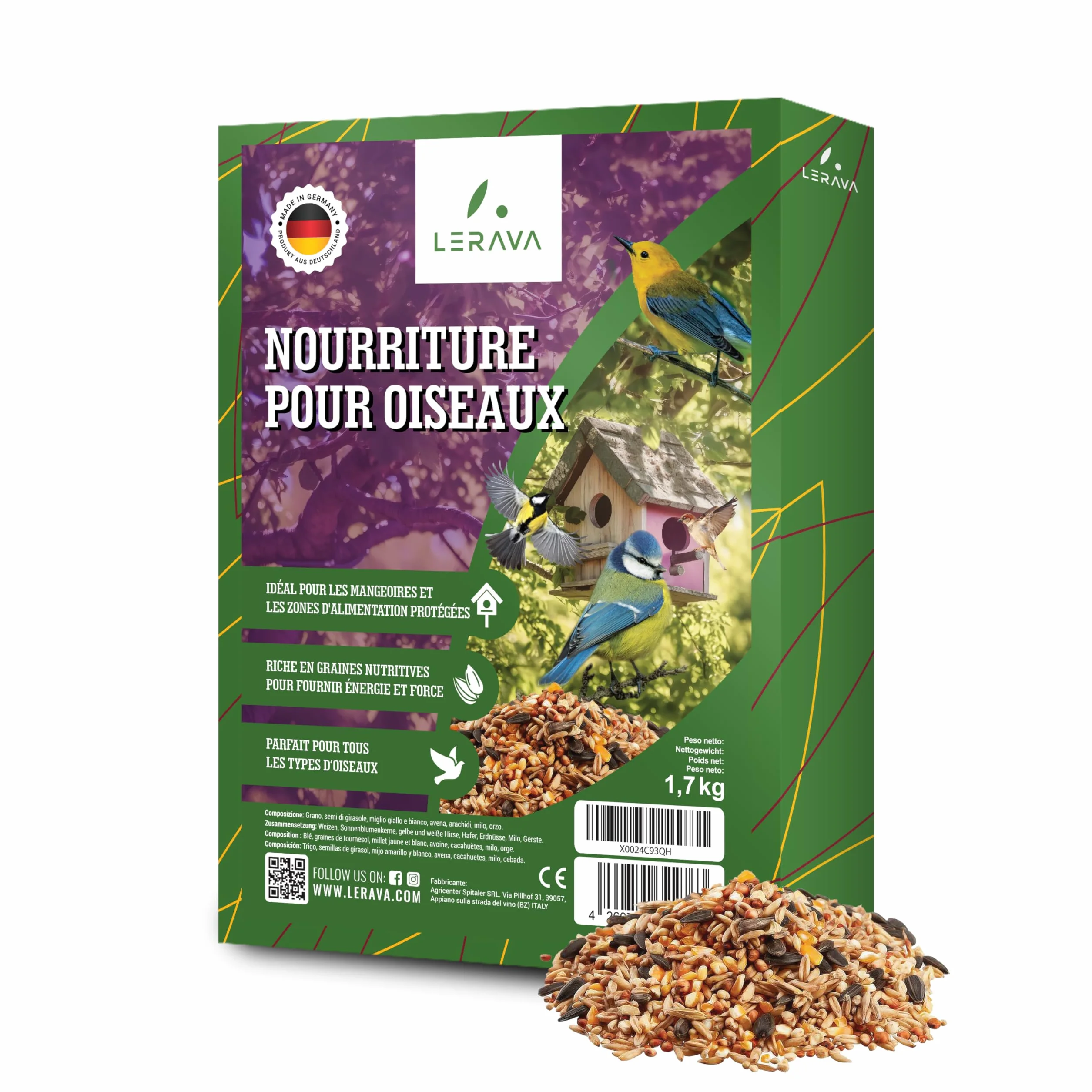 Graines Oiseaux Sauvages 1,7kg Mélange Nourriture Oiseaux Exterieur Jardin Hiver