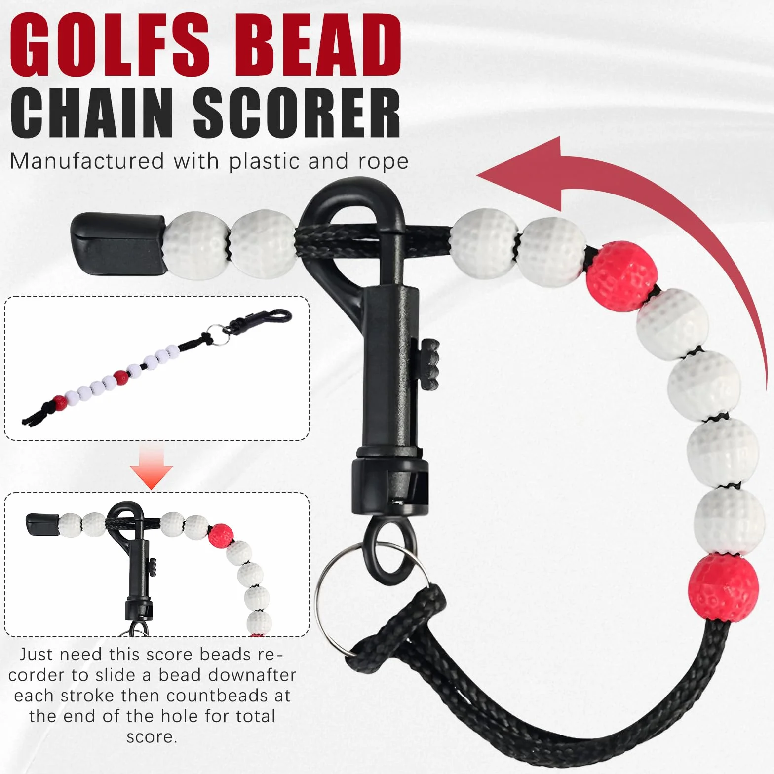 Compteur de Coups de Golf 2 Pièces, Compteur de Perles Portables avec Pince pour Sports de Plein Air