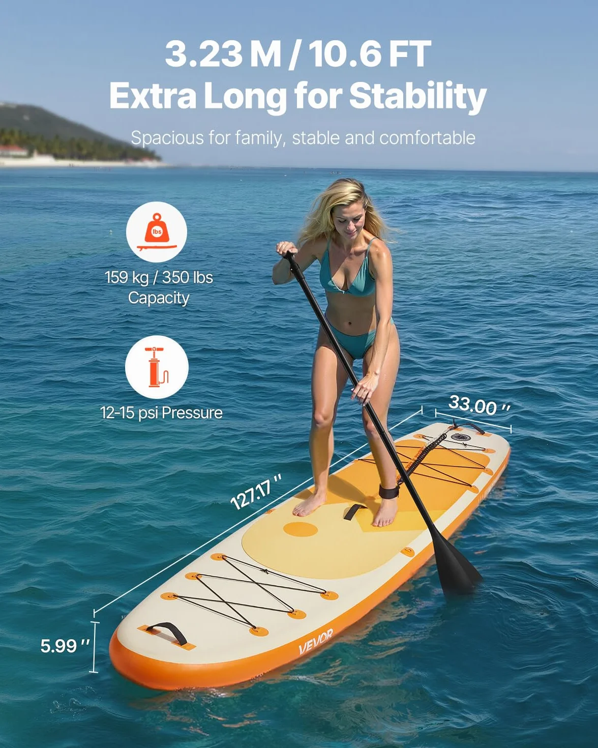 VEVOR Paddle Gonflable, Planche à pagaie Debout Sup, Ultra-légère, avec Accessoires de Pompe, pagaie, aileron, Sac à Dos, Laisse de Cheville, Sangle