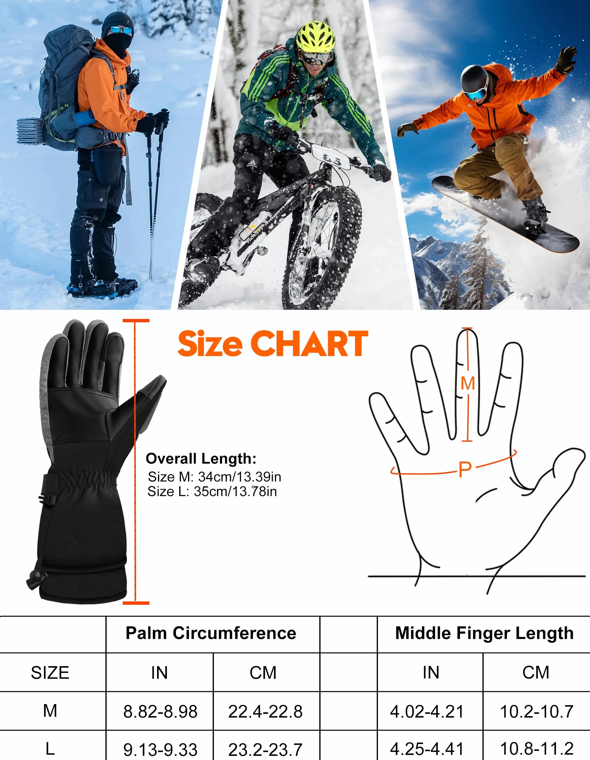 SVPRO Gants chauffants, 5 V 6000 mAh, rechargeables, pour homme et femme, gants chauffants électriques imperméables et coupe-vent pour le ski, la chasse, la moto, la randonnée, le travail en plein air