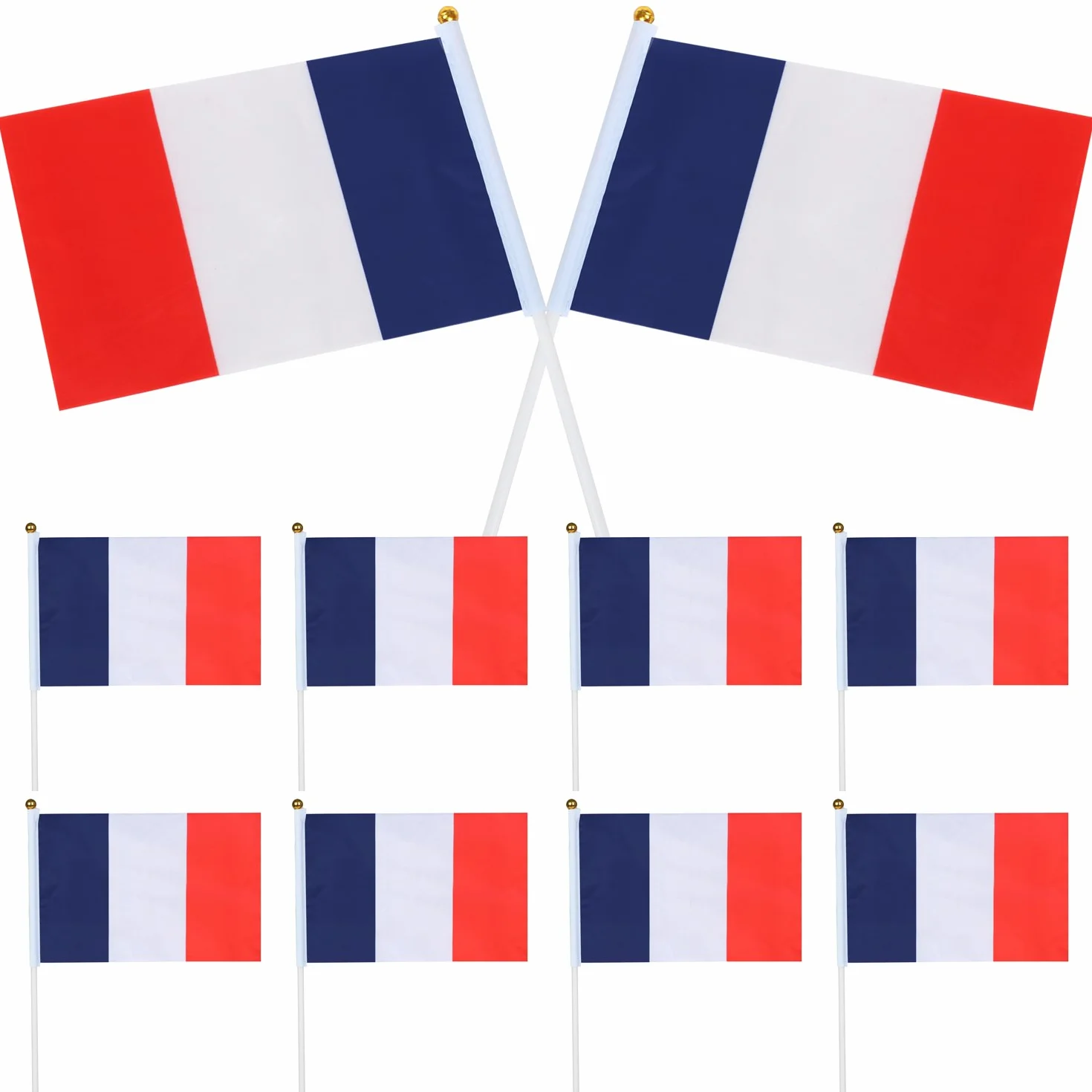 10 drapeaux Français en nylon tricolore à main pour le 14 Juillet TRIXES