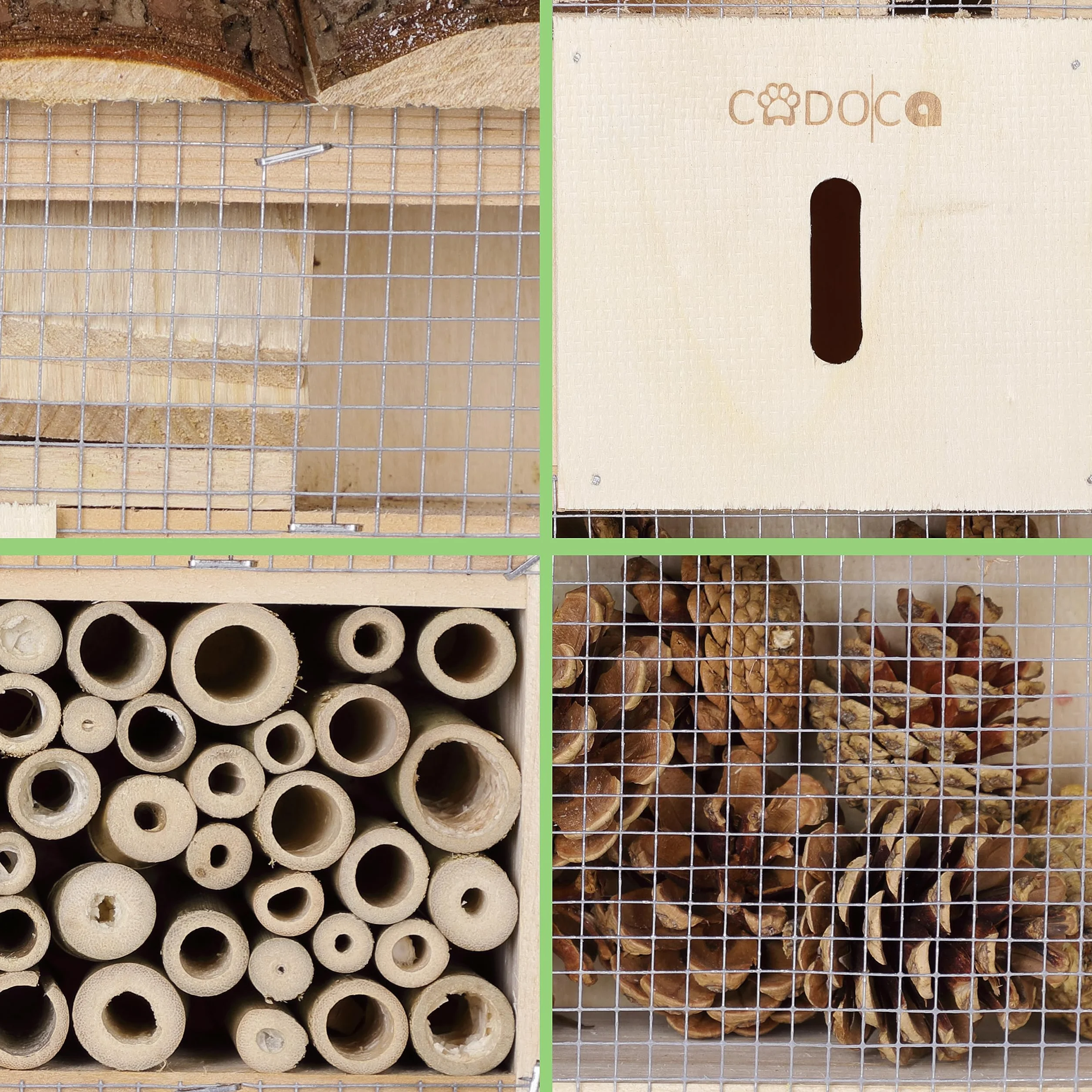 CADOCA® 2X Hôtel à Insectes en Bois Naturel 30,5x31 cm Nichoir à Abeilles Hivernage Pollinisation