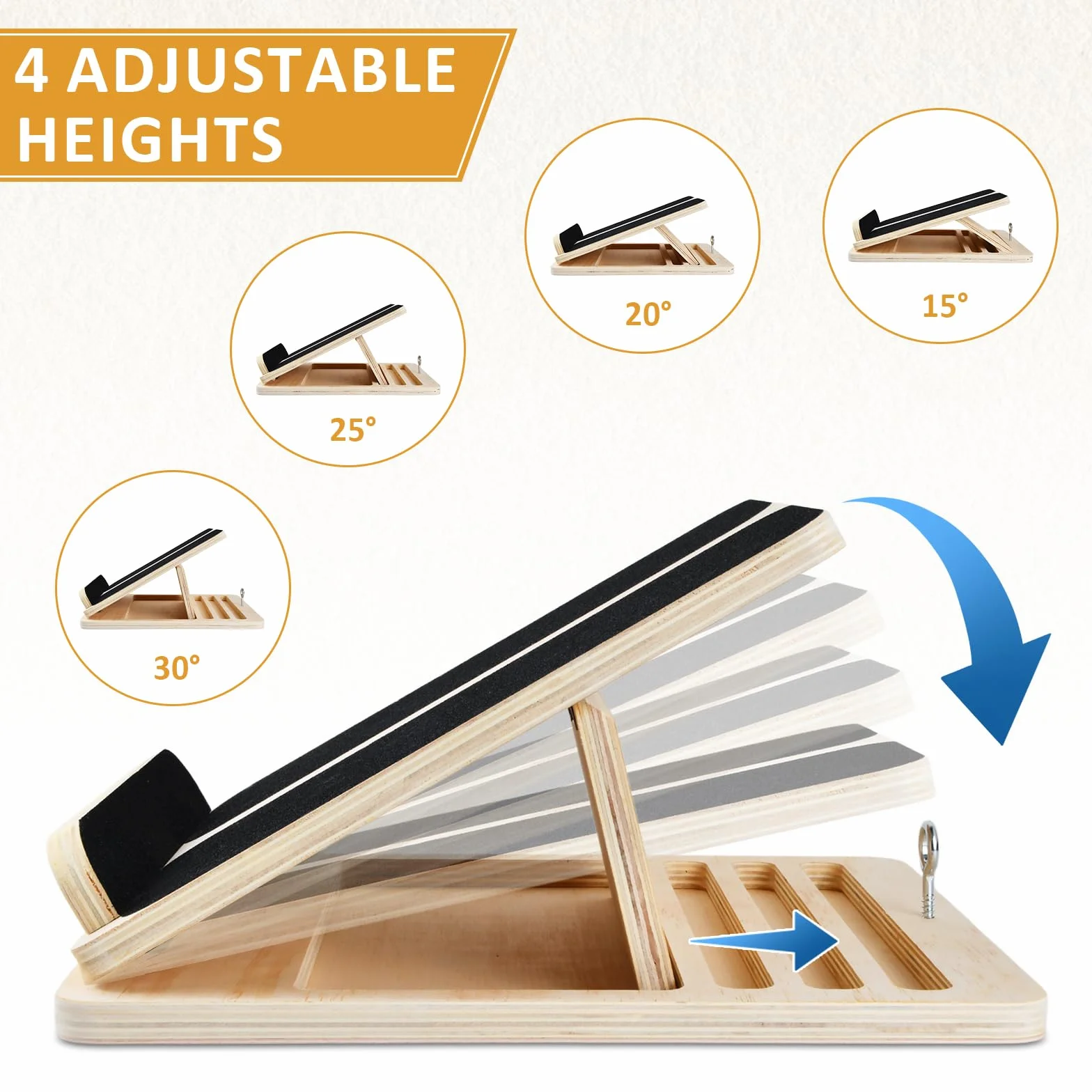 Planche Inclinée Professionnelle en Bois, Slant Board pour Étirement et Entraînement à l'Équilibre