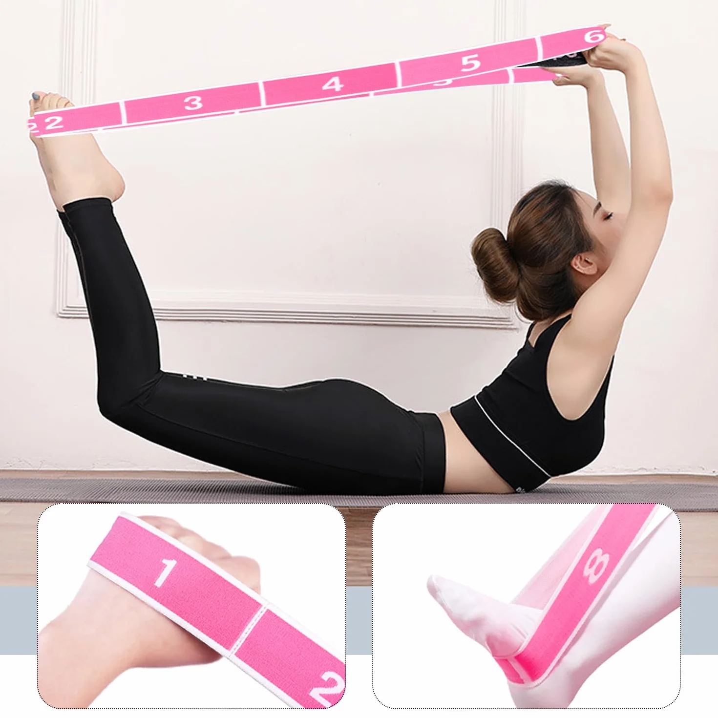 1 bande élastique pour le sport, accessoires de gymnastique, ceinture de yoga pour étirement, équipement de fitness, bande élastique extensible, ceinture auxiliaire extensible (rose rose)