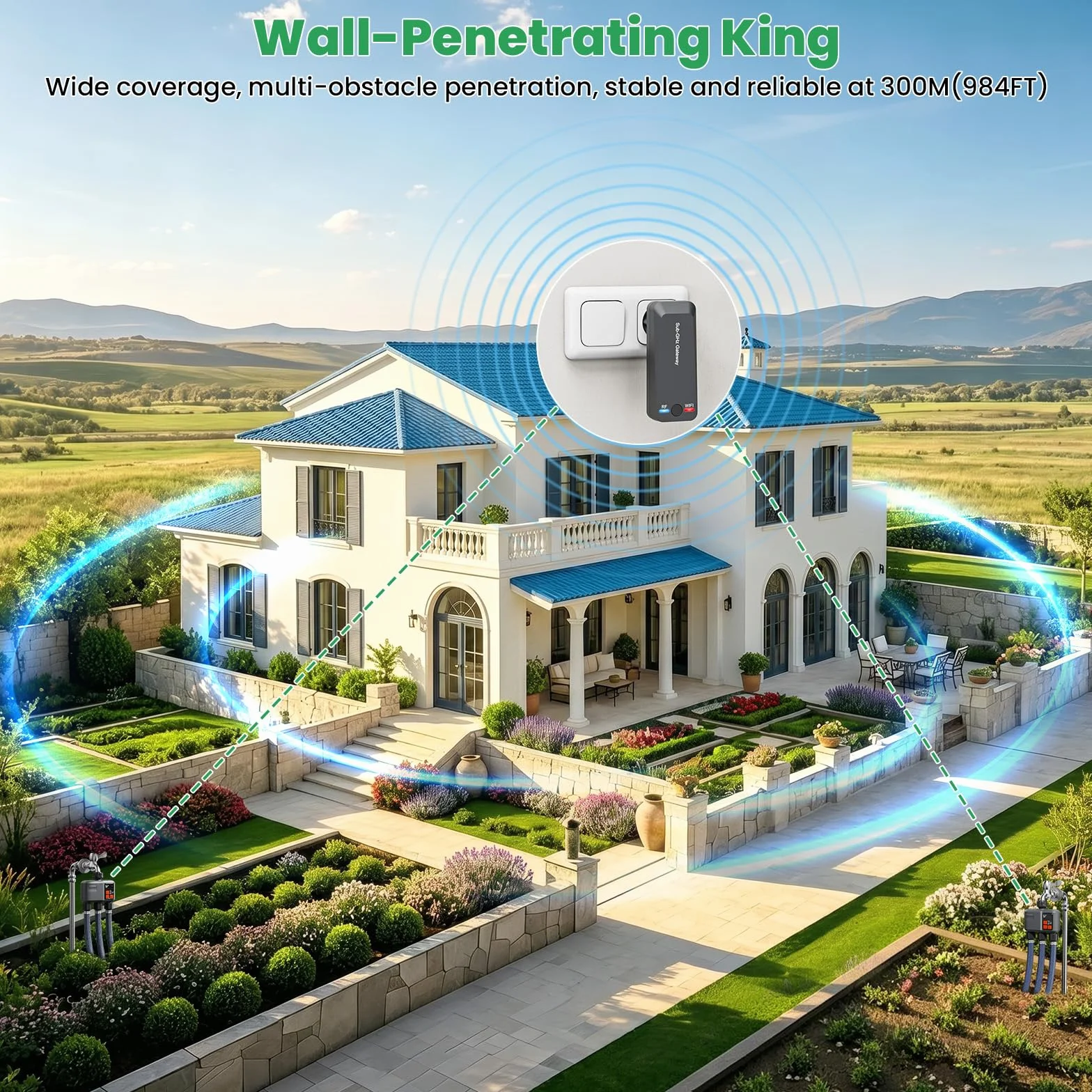 Programmateur Arrosage WiFi 3 Voies avec Passerelle RF 300M, Minuteur Automatique compatible Alexa Google