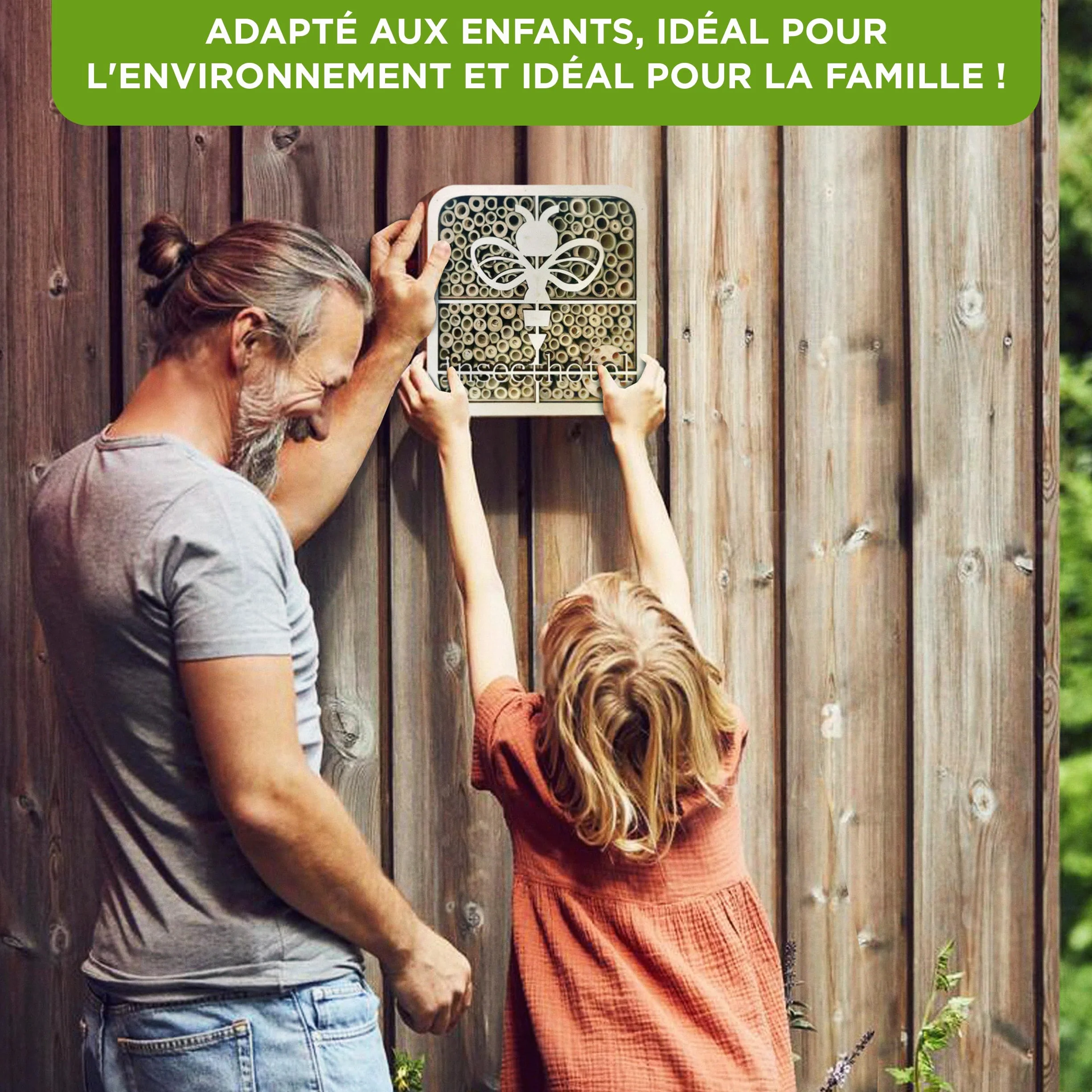 ISOTRONIC Hôtel à Insectes en Bois Naturel – Maison pour Abeilles et Coccinelles avec Abri en Bambou Design Moderne