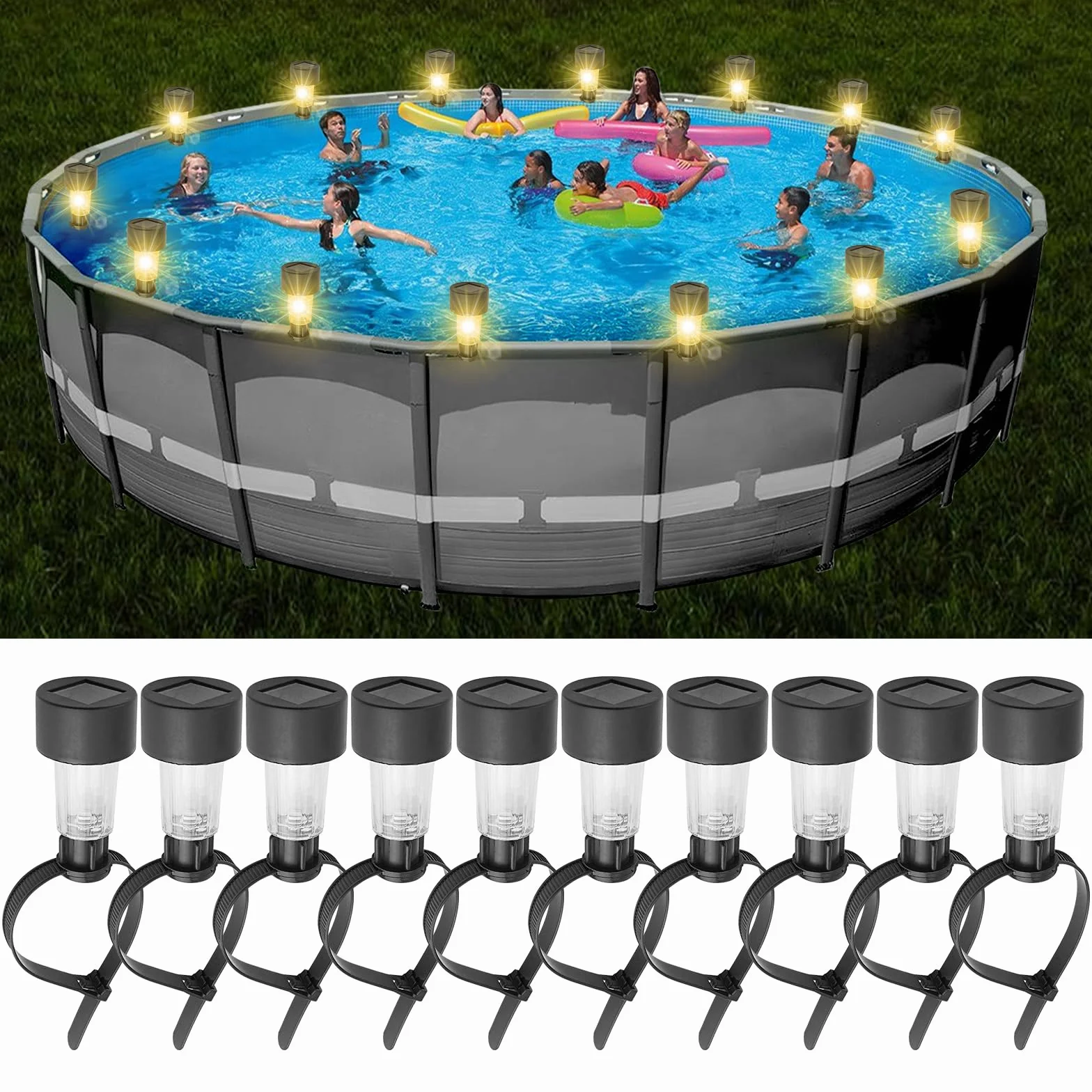 BORDEAG Lot de 10 Lampes Solaires Étanches de Piscine, Éclairage pour Clôture et Bassin