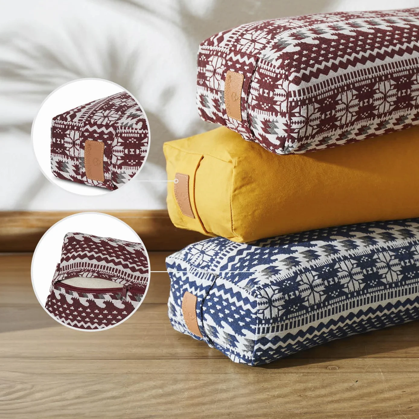 DoYourSports Coussin Carré de Yoga et Méditation »Paravati« - Yoga Bolster Zafu avec Remplissage de Coques de Sarrasin Organique - 67 x 13 cm – Siege Méditation Confortable