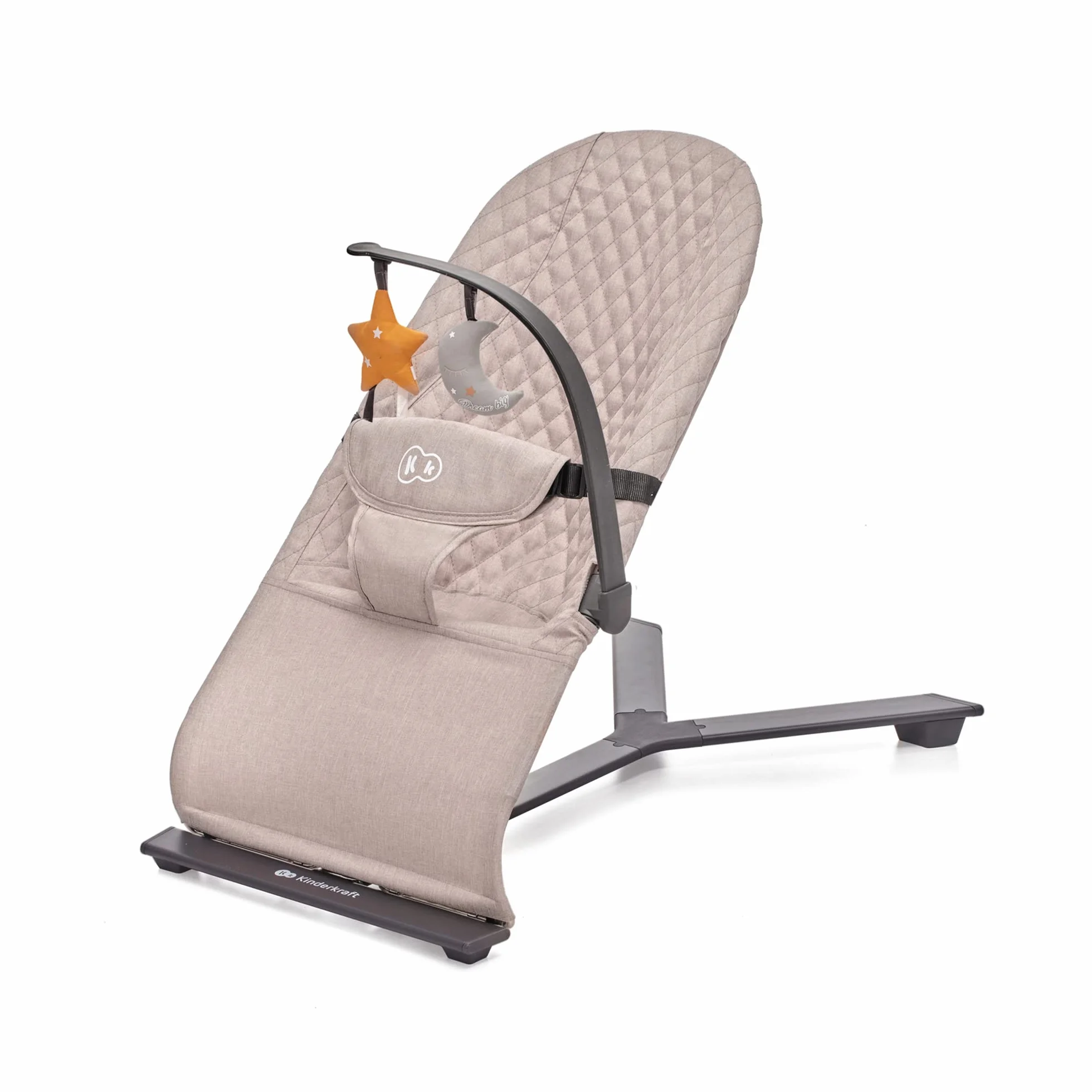 Kinderkraft MIMI Transat bébé, Balancelle, Dossier réglable 3 niveaux, Pliable à plat, Arche jouets, Beige