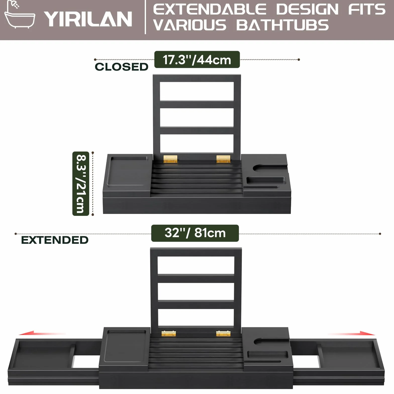 Plateau de baignoire en bambou extensible étanche Noir
