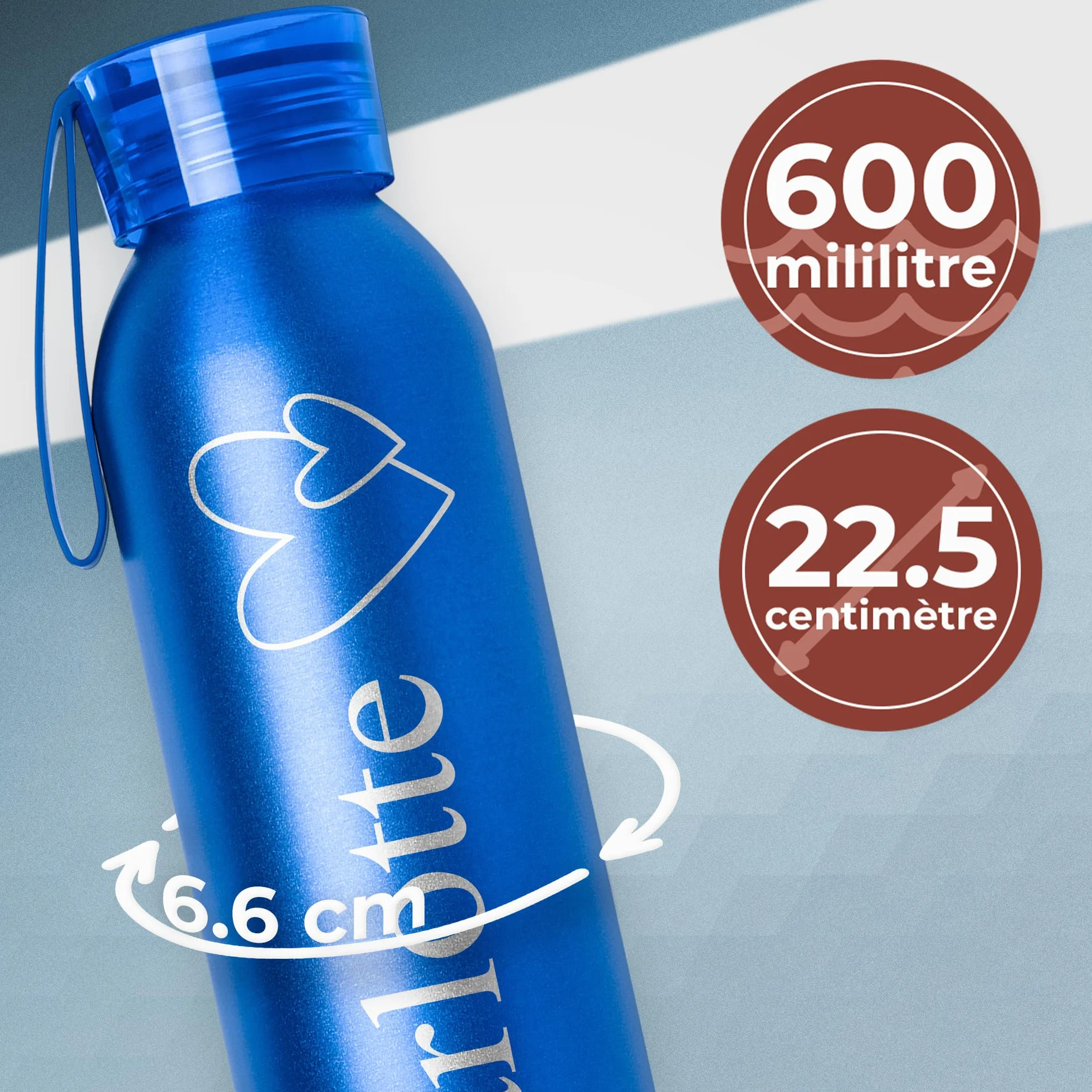 KDO MAGIC Gourde personnalisable - gourde personnalisée - Bouteille gravée 600 ml - Idéale pour le Sport, l'école, le bureau - Idée cadeau pour anniversaire, Noël (Bleu)