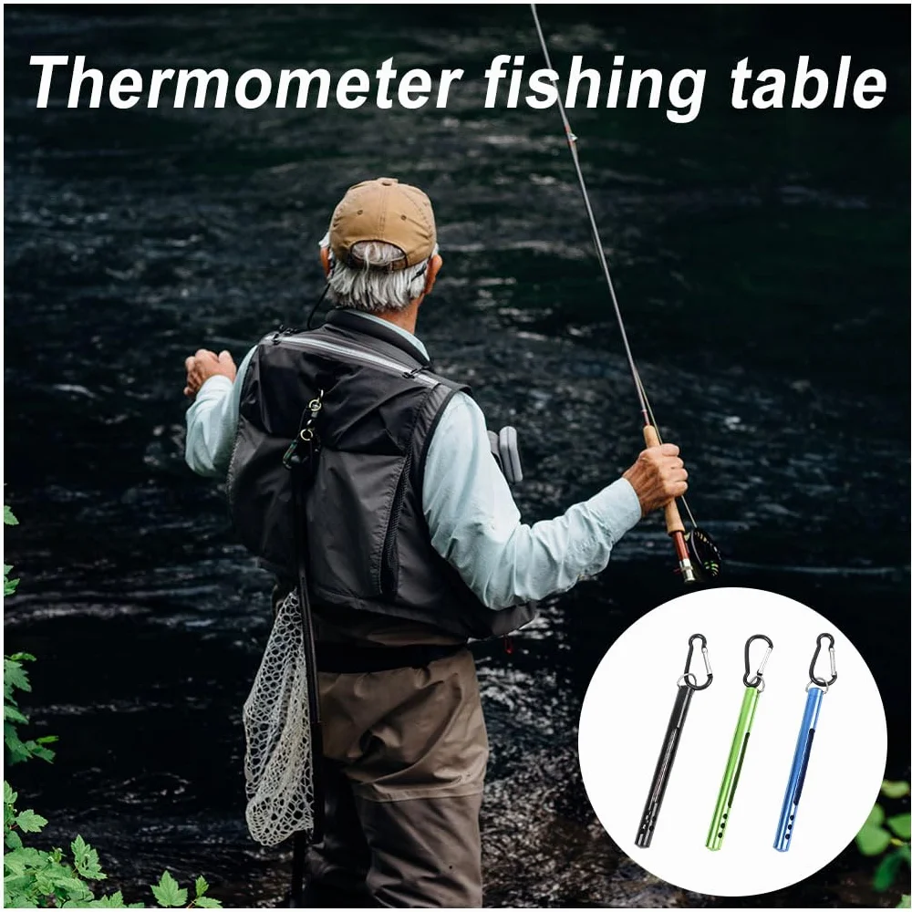Thermomètre de pêche à la mouche métal flux lac eau de mer avec mousqueton extérieur eau douce eau salée outils de bord de mer vert, Vert