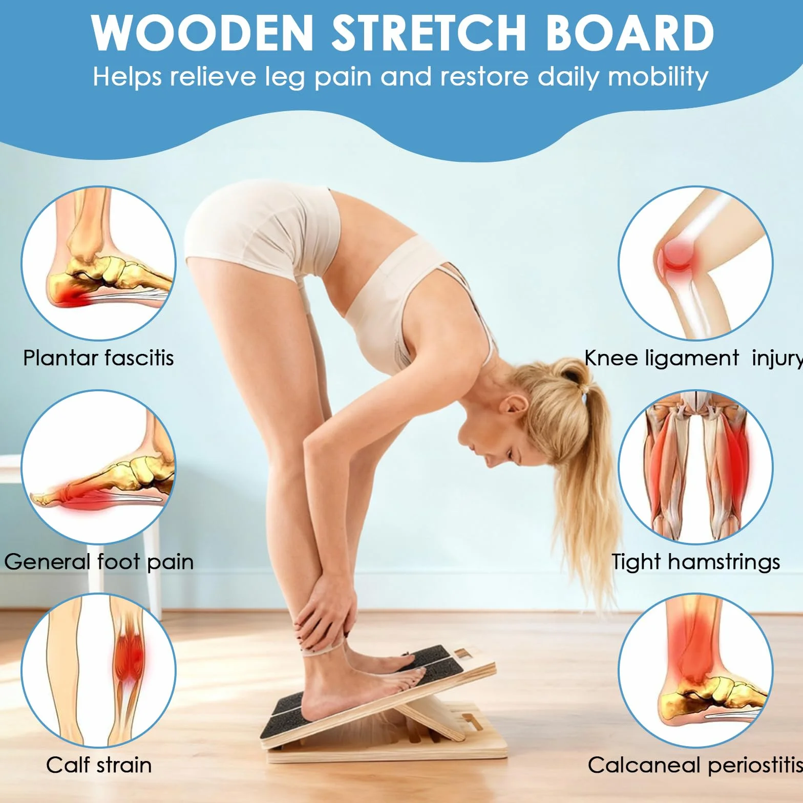Planche Inclinable en Bois Réglable 5 Angles - Planche à Mollets Pliable pour Squats Étirements
