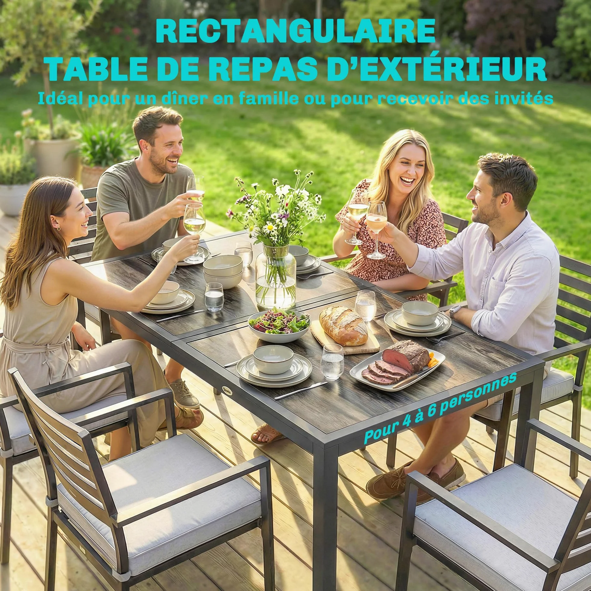 Outsunny Table de jardin rectangulaire extérieure 140x80x72 cm acier imitation bois gris foncé