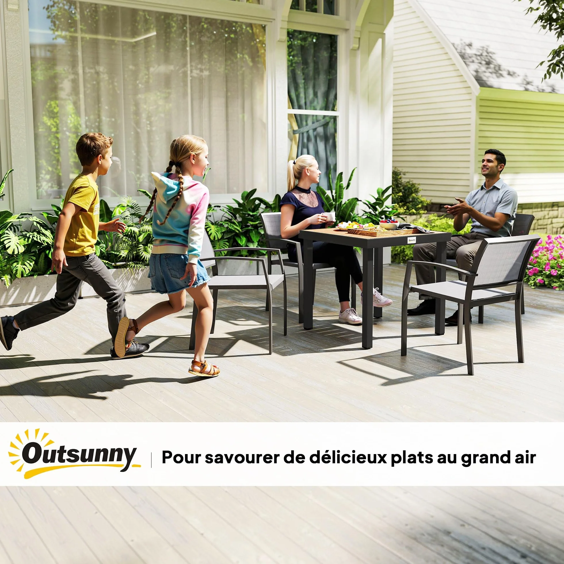 Outsunny Table à Manger de Jardin en Aluminium 78x78x74 cm Bois Naturel