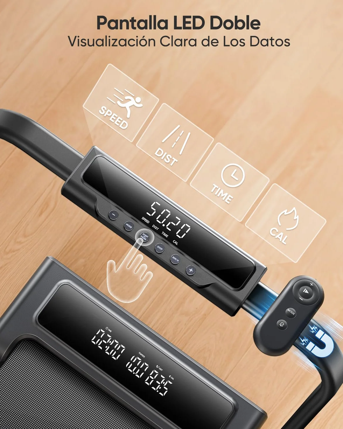 Tapis de Course, Inclinaison de 9%, 12km/h,électrique Pliable 4en1,Compact et Portable,2.5 HP, Peut être placé sous Le canapé,télécommande,APP,Double écran LED, adapté au Bureau à Domicile