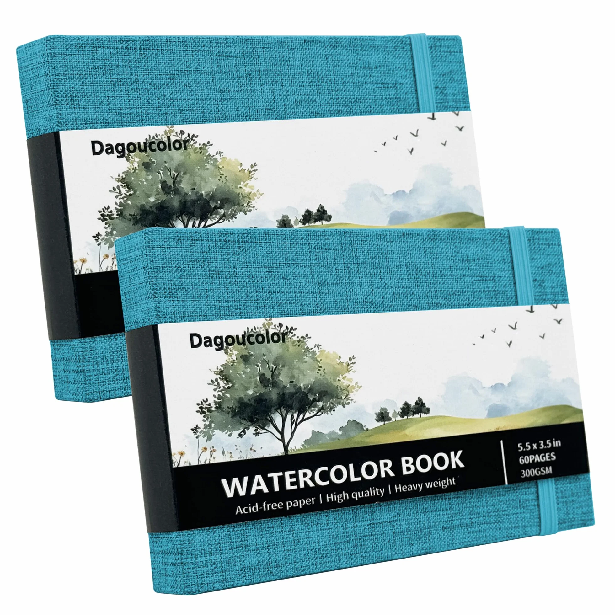 Carnet Dessin Aquarelle 5.5x3.5 Pouces 2 Pack 30 Feuilles 300GSM Papier Pressé Froid Couverture Tissu Livre Artiste