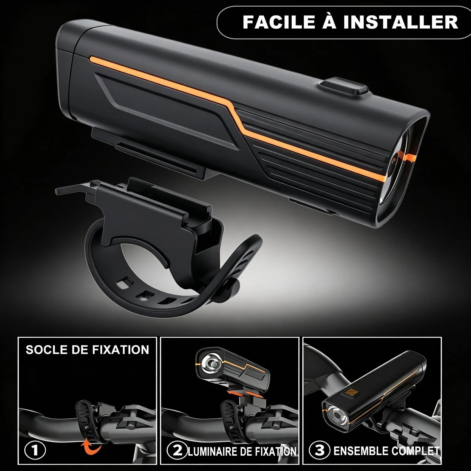 Lumiere Velo Rechargeables USB, Phare Avant pour Vélo a LED Puissant,Balade de Nuit Lampe de Poche,de vélo Avant Phare,4 Mode,imperméable Facile à Installer,Lampe Velo pour VTT Course Cycliste