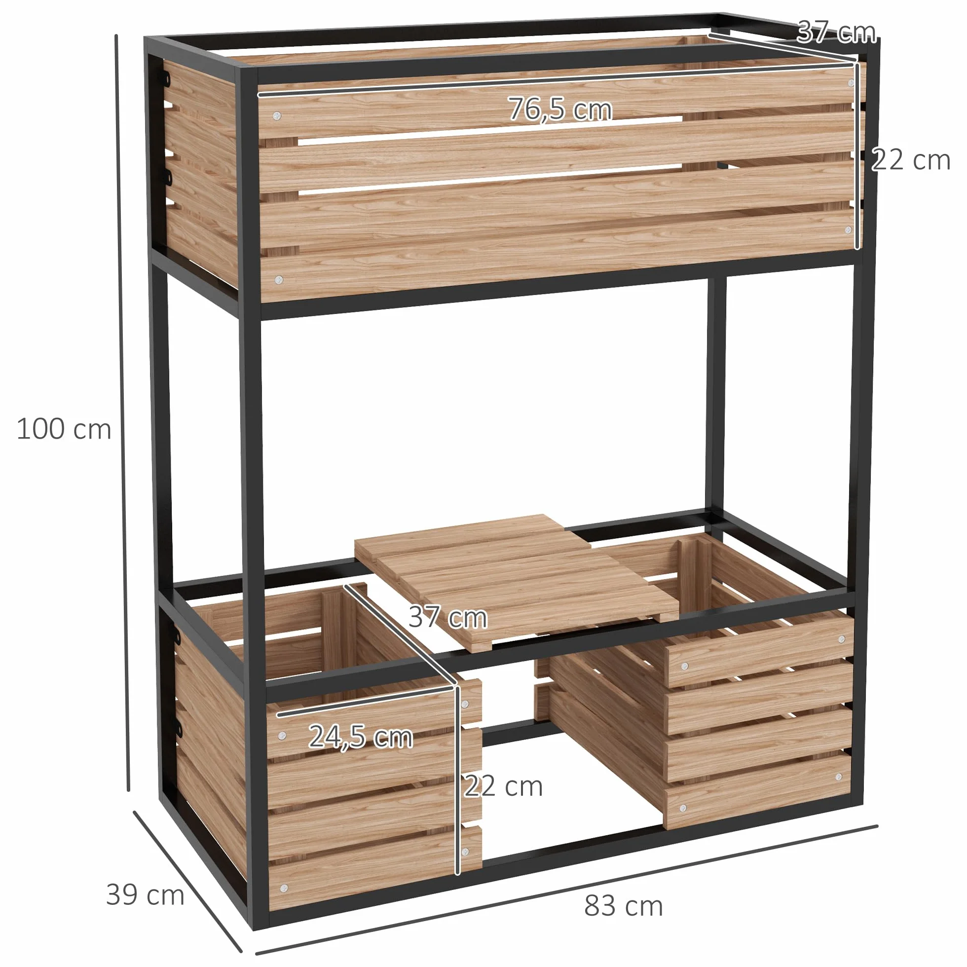 Outsunny Bac à fleurs surélevé en bois 2 niveaux avec étagère 83 x 39 x 100 cm brun clair