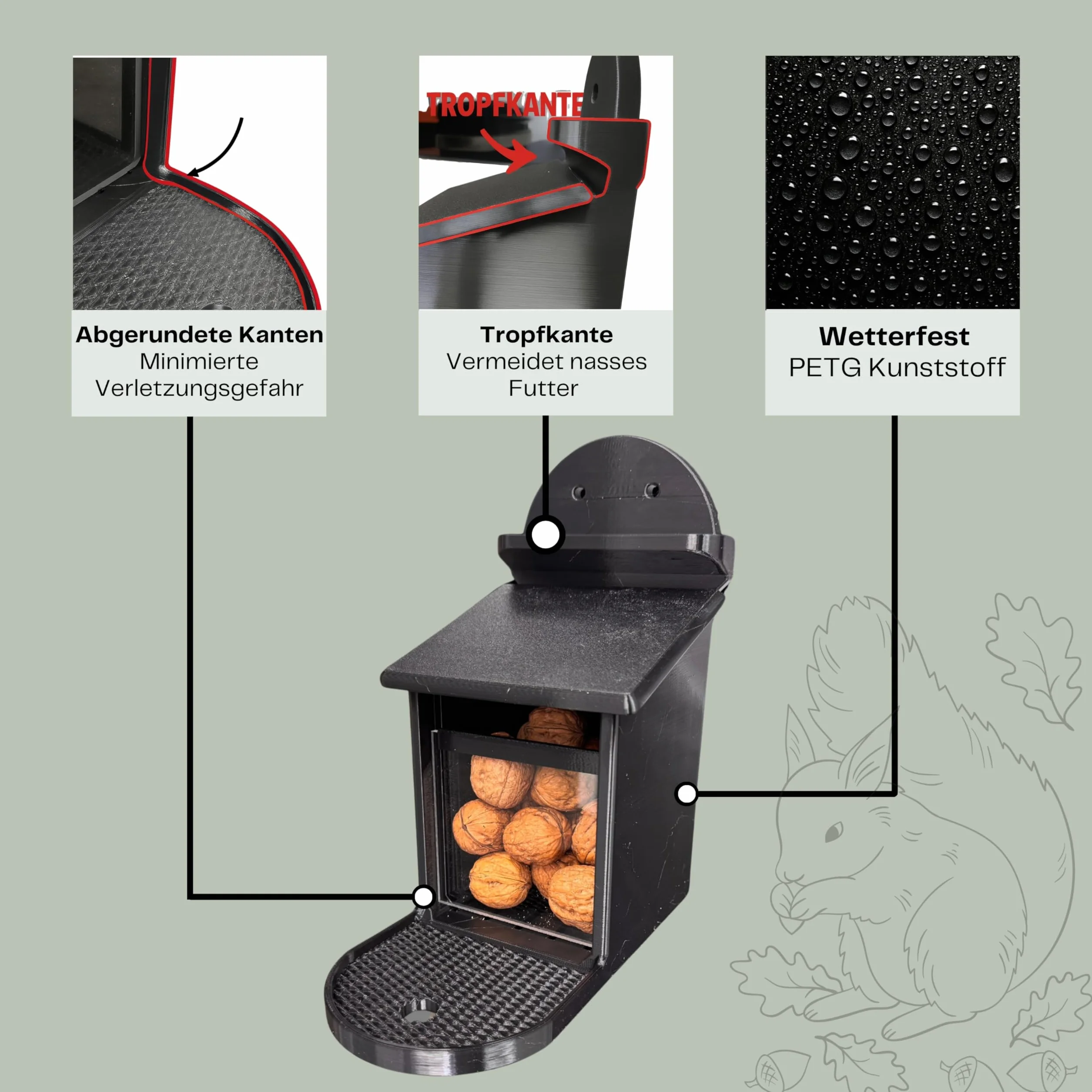 Mangeoire pour écureuils grise résistante aux intempéries avec disque en plastique compartiment ventilé siège antidérapant