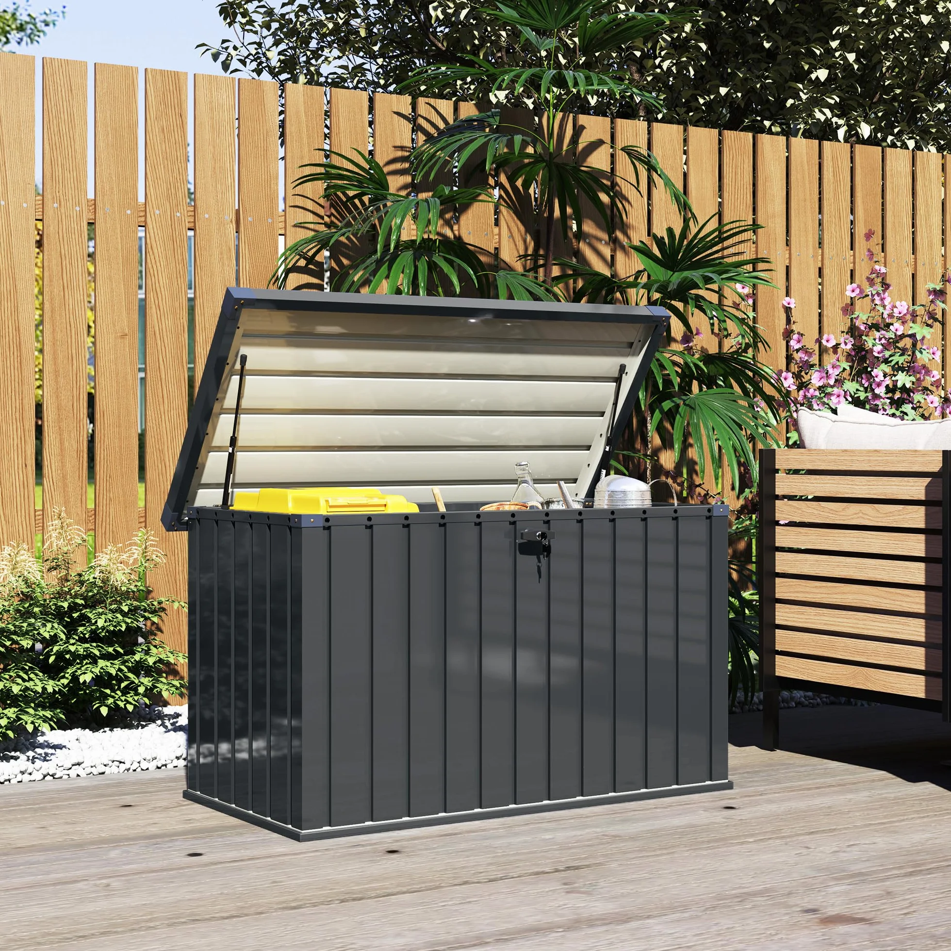 Outsunny coffre d'extérieur 400L acier galvanisé étanche 124x66x72 cm gris foncé