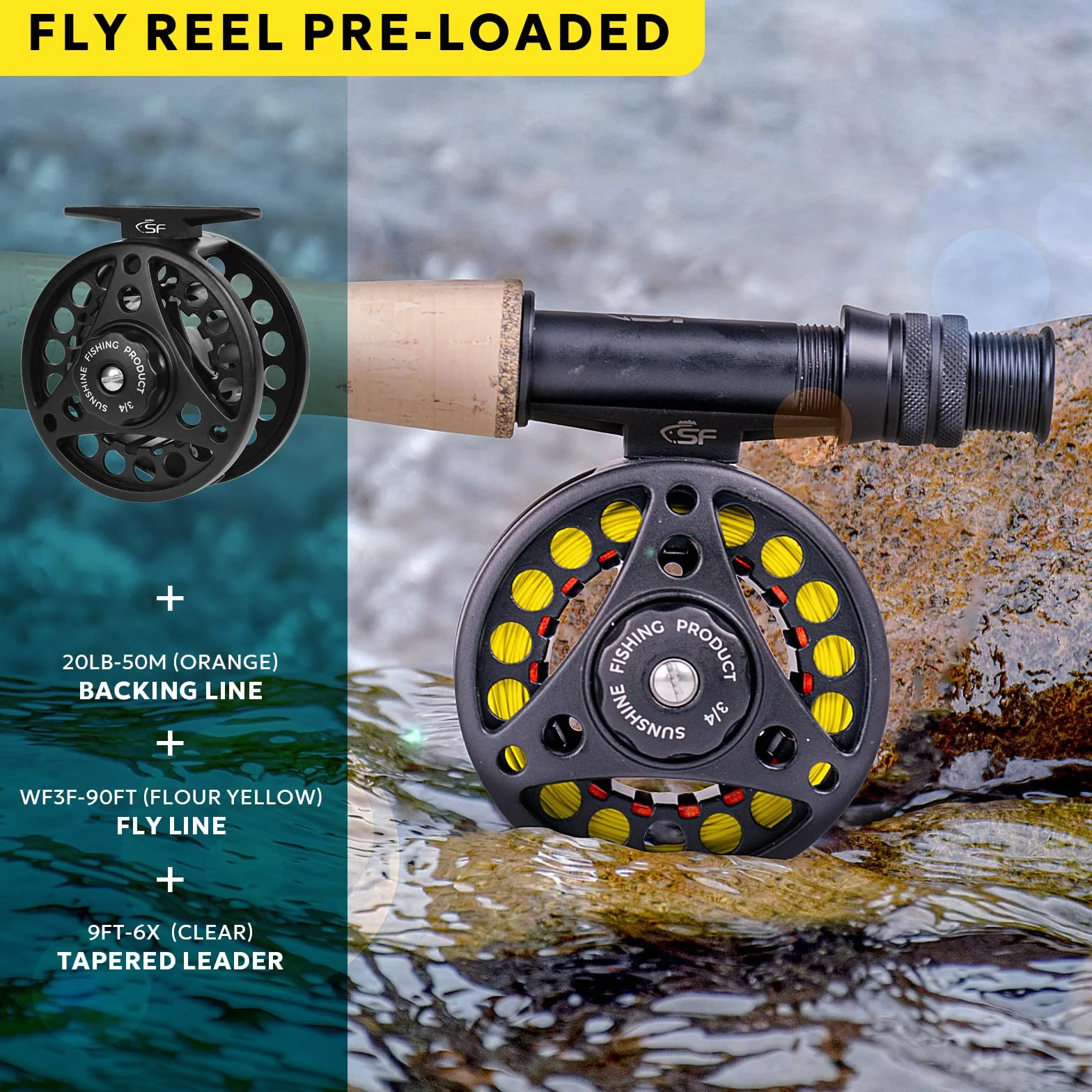 SF Lot de 4 cannes à pêche à la mouche en fibre de carbone 24T 3 WT 2,3 m, 4 WT 2,4 m, 5/6/7/8 WT 2,7 m Vert émeraude 24T Canne en fibre de carbone avec étui, moulinet pré-bobiné, boîte à mouches avec