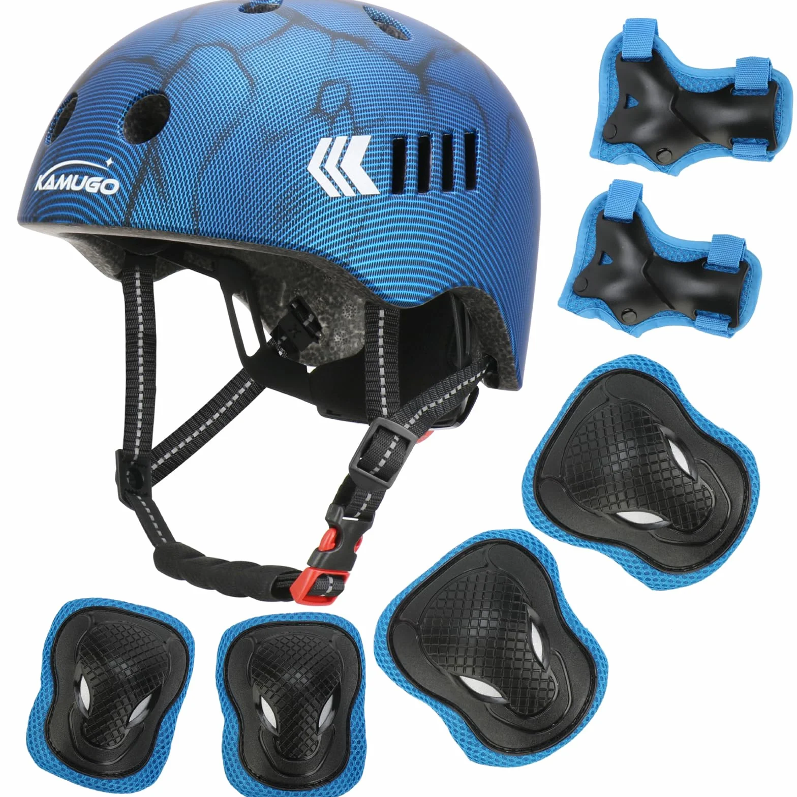KAMUGO Casque Velo Enfant Ensemble, Casque pour Enfants pour garçons et Filles de 2 à 8 Ans, avec Un Ensemble d'équipement de Protection, Convient aux Scooters vélos Patins à roulettes