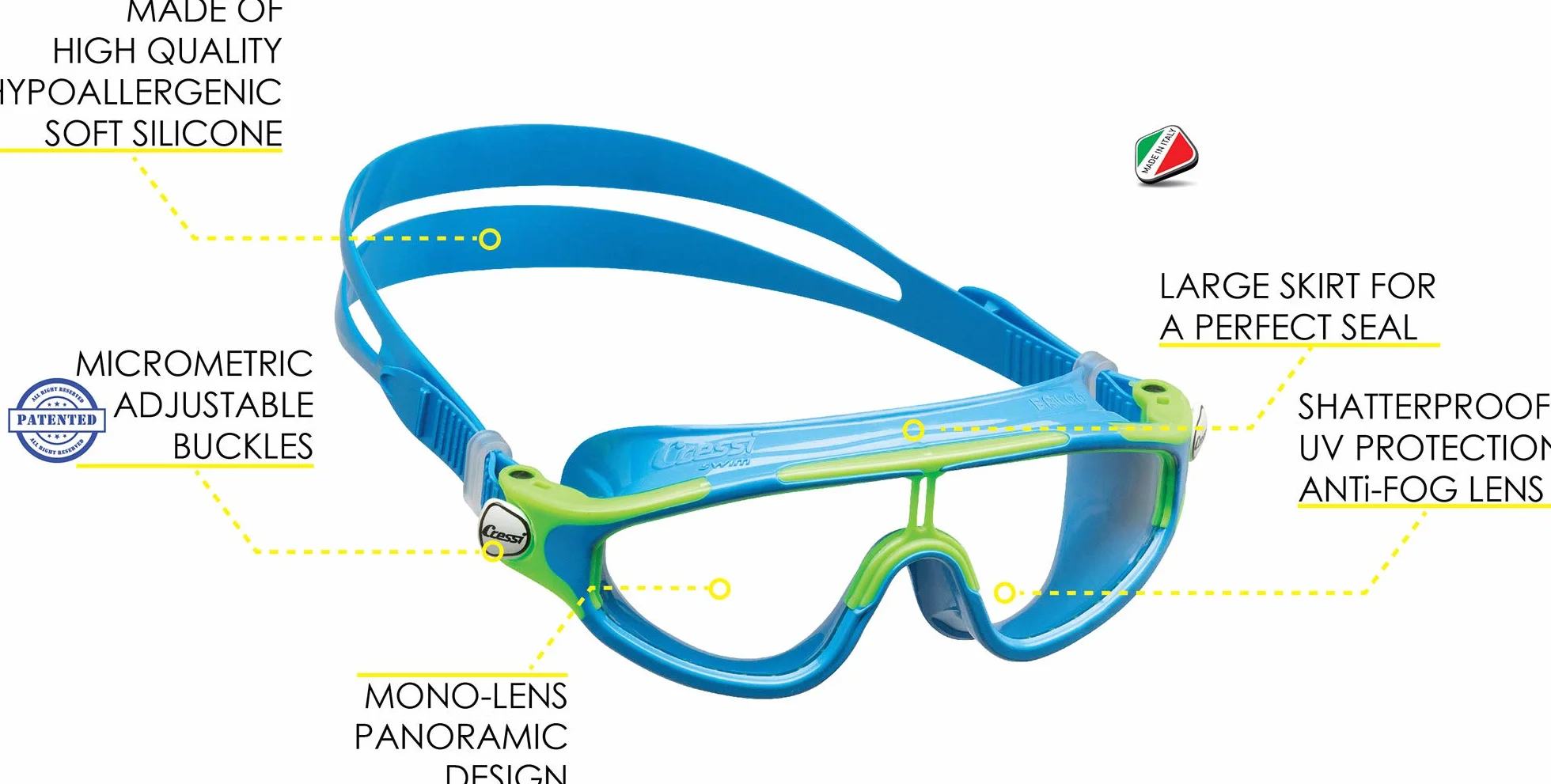 CRESSI Baloo King Goggles Lunettes Natation Verre Unique Piscine Snorkeling Junior Unisexe