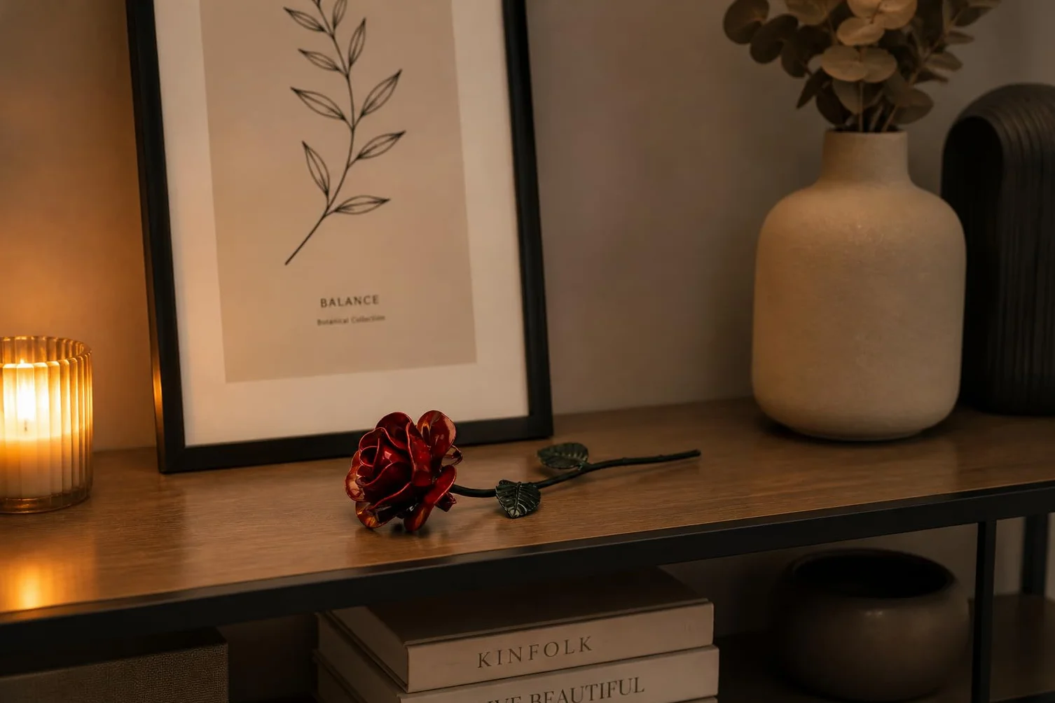 Rose Éternelle en Fer Forgé Faite à la Main avec Carte de Dédicace, Coffret Cadeau Romantique