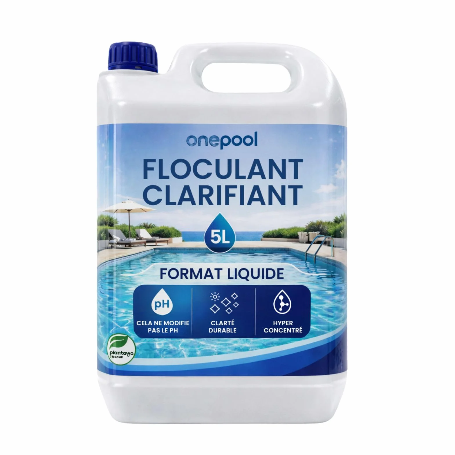 Onepool Floculant Piscine 5L Concentré Clarifiant Eau Trouble sans Métaux Lourds Compatible Tous Filtres