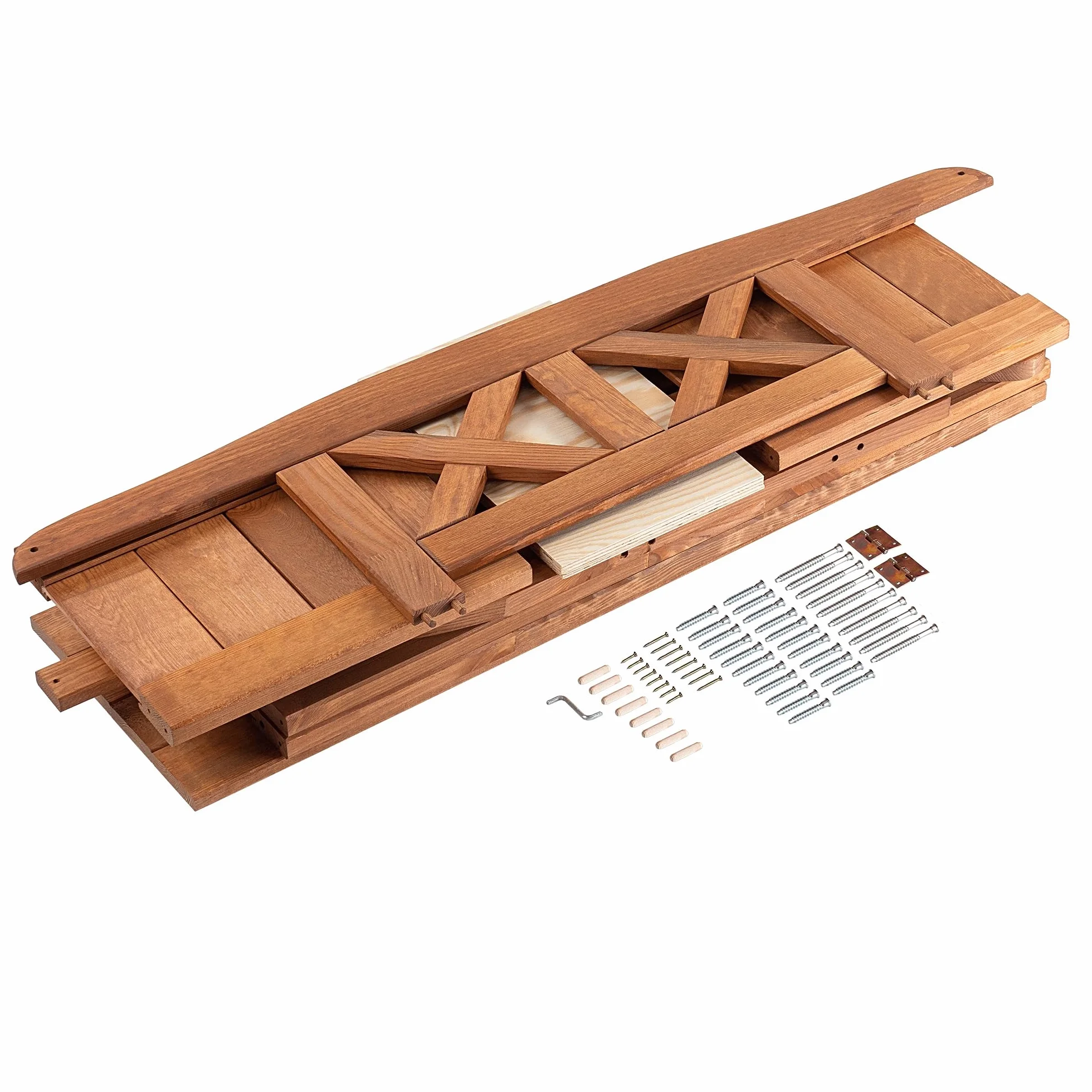KADAX Banc de Jardin 119x43x75 cm Panneau de Fibres de Bois avec Rangement Dossier Résistant aux intempéries Chêne doré