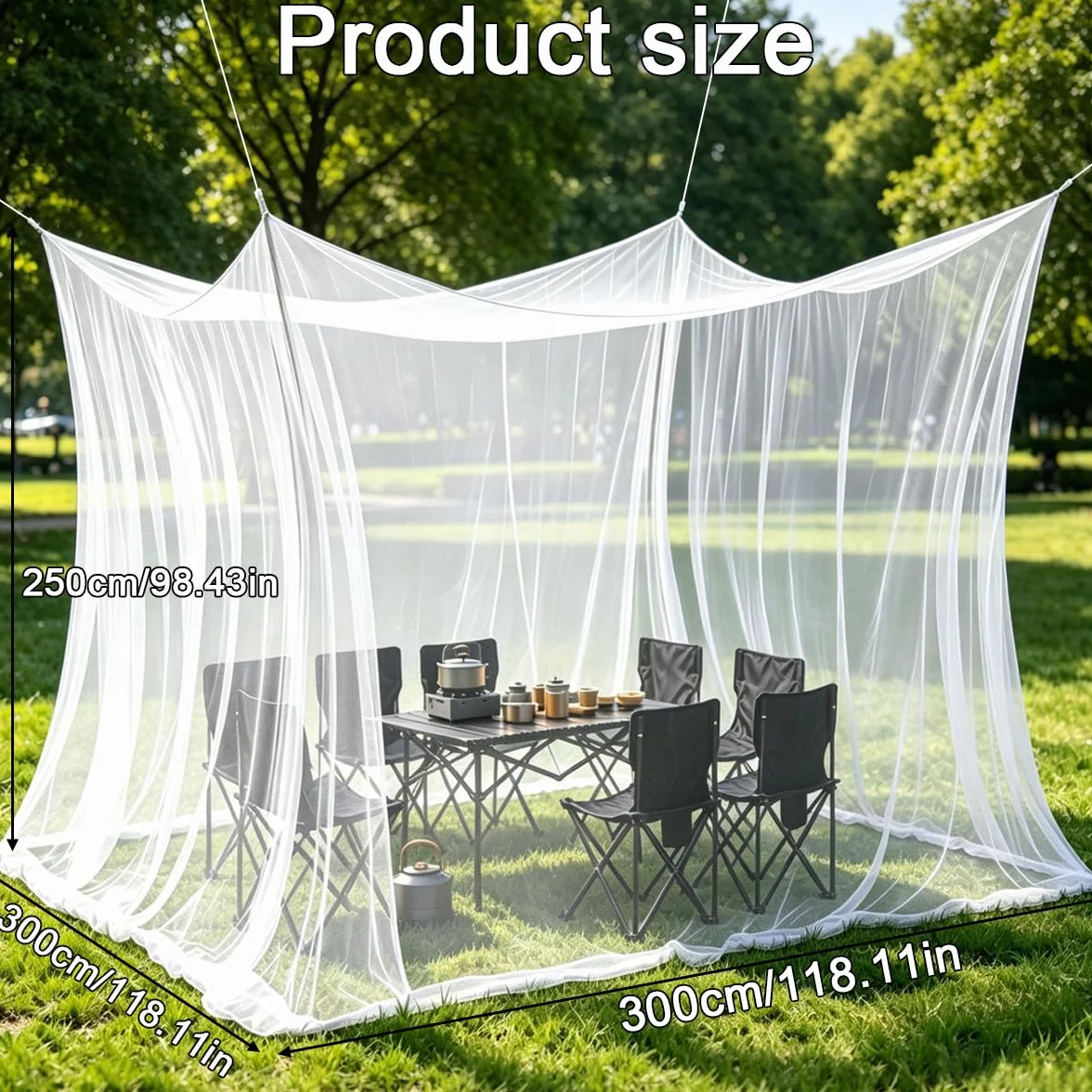 Moustiquaire d'extérieur,Moustiquaire pour l'intérieur et l'extérieur,Moustiquaire pour Lit Double-300 x 300 x 250 cm,220 Mailles,pour intérieur et extérieur,Terrasse,Patios et Camping (Blanc)