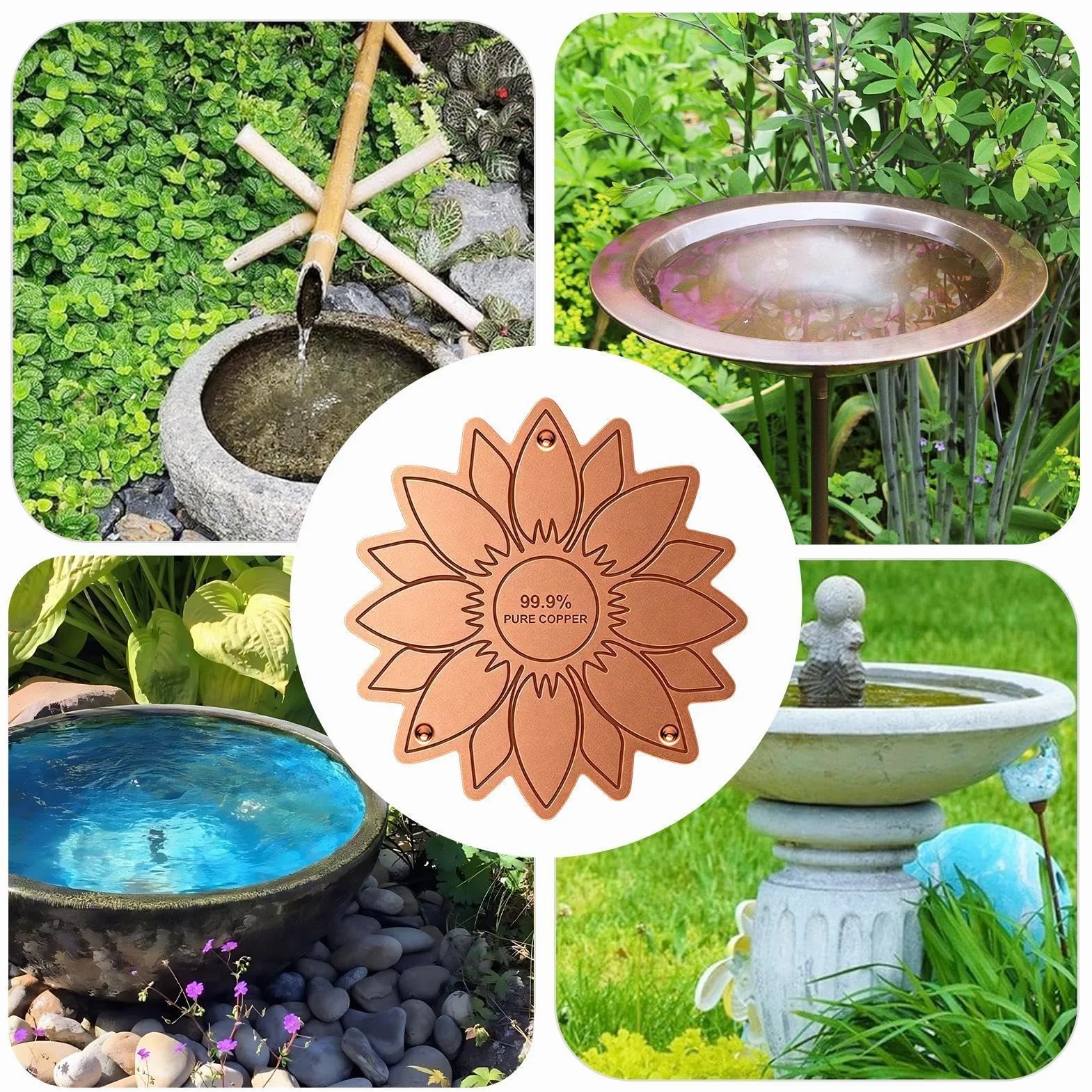 Disque Purification Bain Oiseaux en Cuivre pour Bassin - Accessoire Jardin Nettoyant pour Fontaine Extérieure