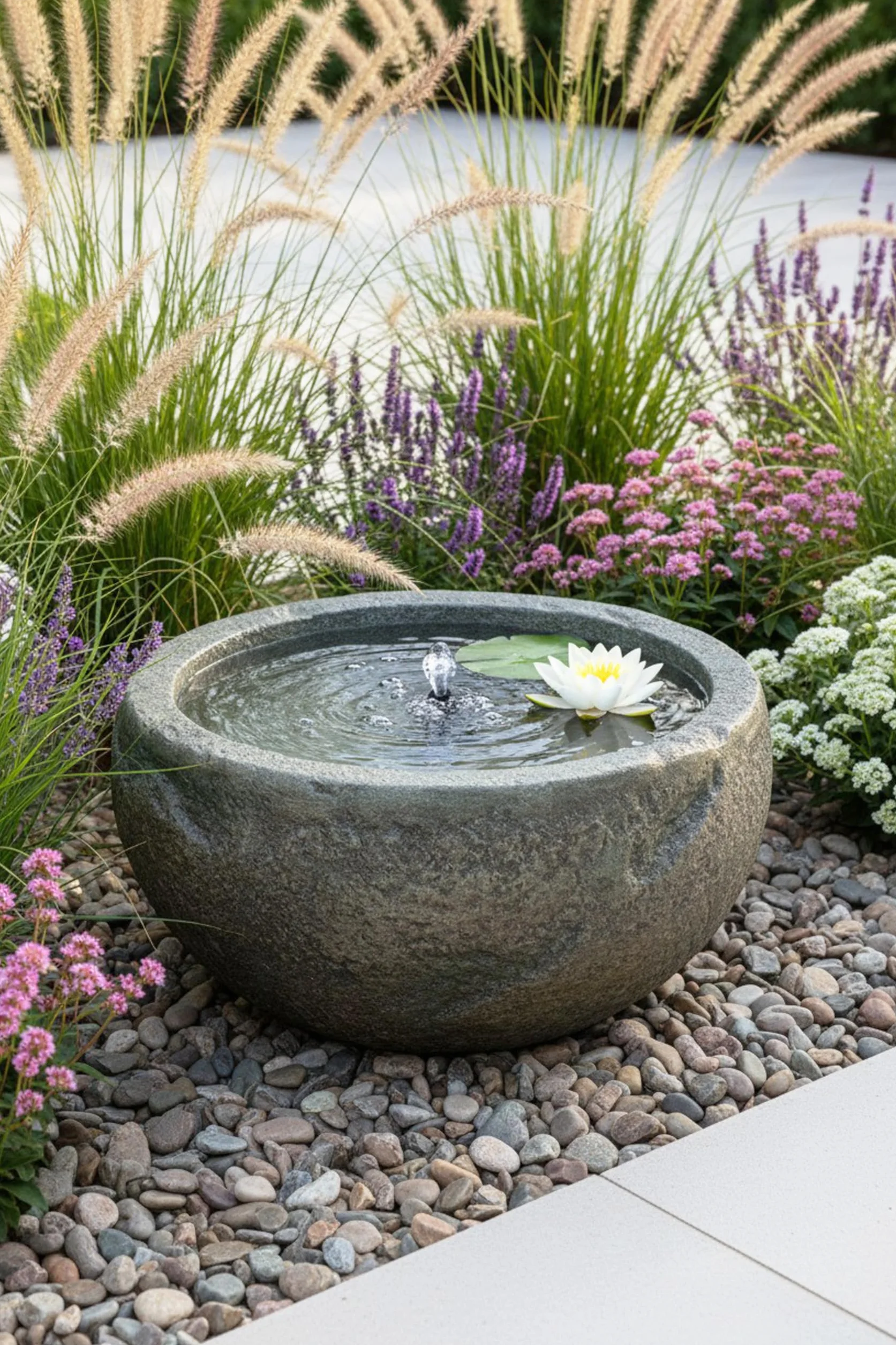 Arnusa Petit bassin rond 50 cm polyrésine aspect pierre - Mini étang décoratif jardin terrasse