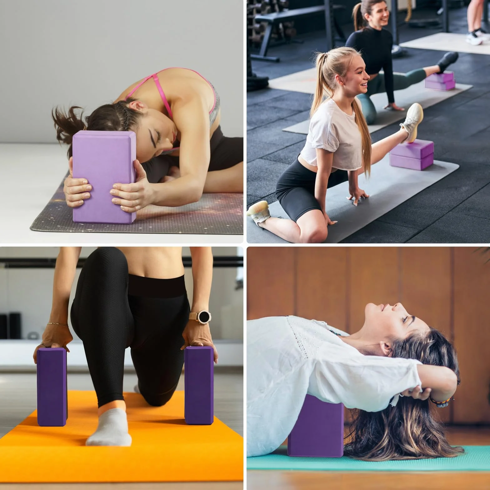 Lot de 2 blocs de yoga en mousse EVA haute densité, antidérapants, légers, adaptés pour le yoga, Pilates, fitness, unisexe (violet, 1)