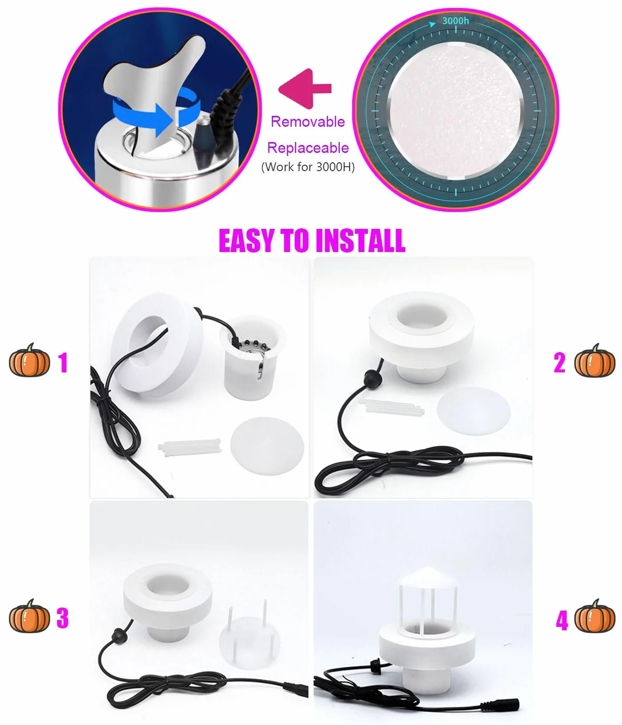 KINGYEENUO Fogger Brume à ultrasons 350 ml/H avec Splash Guard, Float et 3 disques de rechange