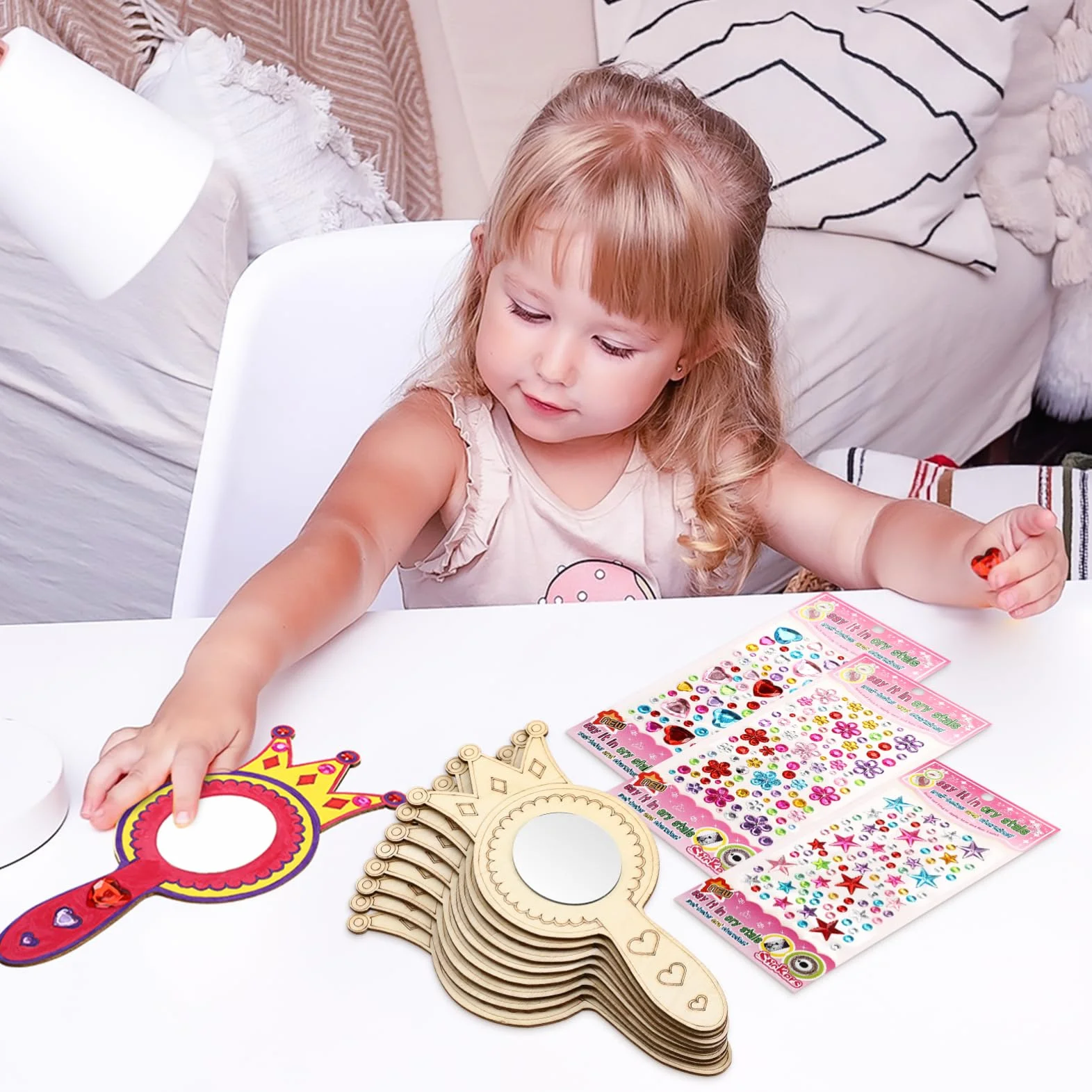 TOYANDONA 8 Pièces Miroirs en Bois Artisanaux pour Enfants Peinture À Faire Soi-Même Miroir De Princesse Activités Artistiques