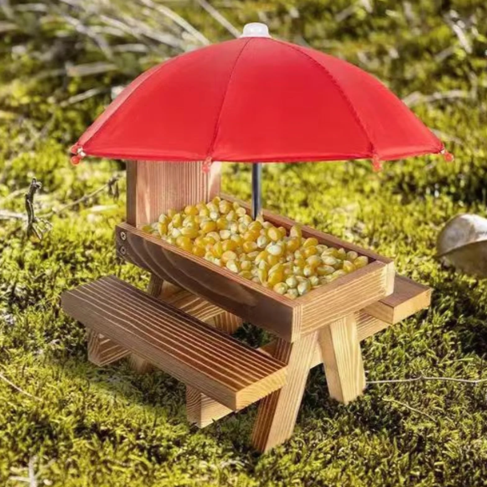 Mangeoire pour Écureuil en Bois avec Parapluie pour Jardin Balcon