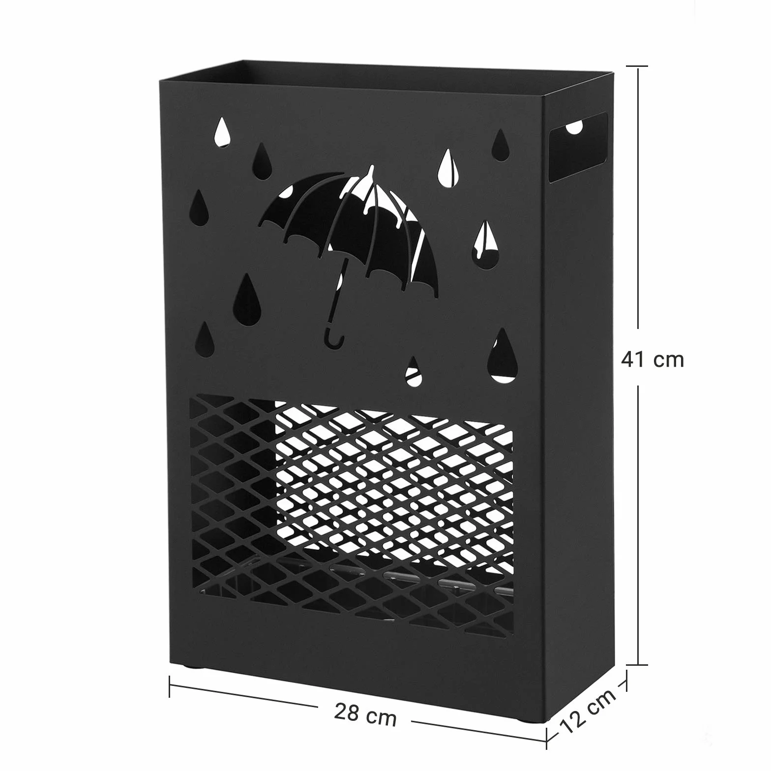 SONGMICS Porte-parapluies métal rectangulaire avec réceptacle d'eau amovible 4 crochets Noir