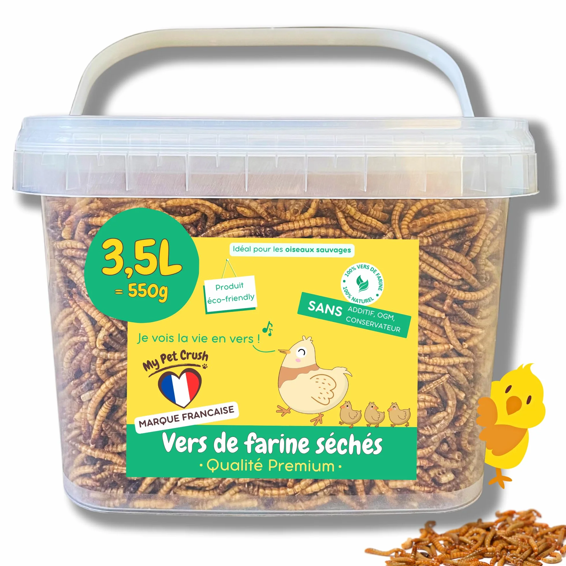 Vers de Farine Séchés 3,5L pour Poules Oiseaux Tortues Reptiles Carpes 100% Naturel Riche en Protéines