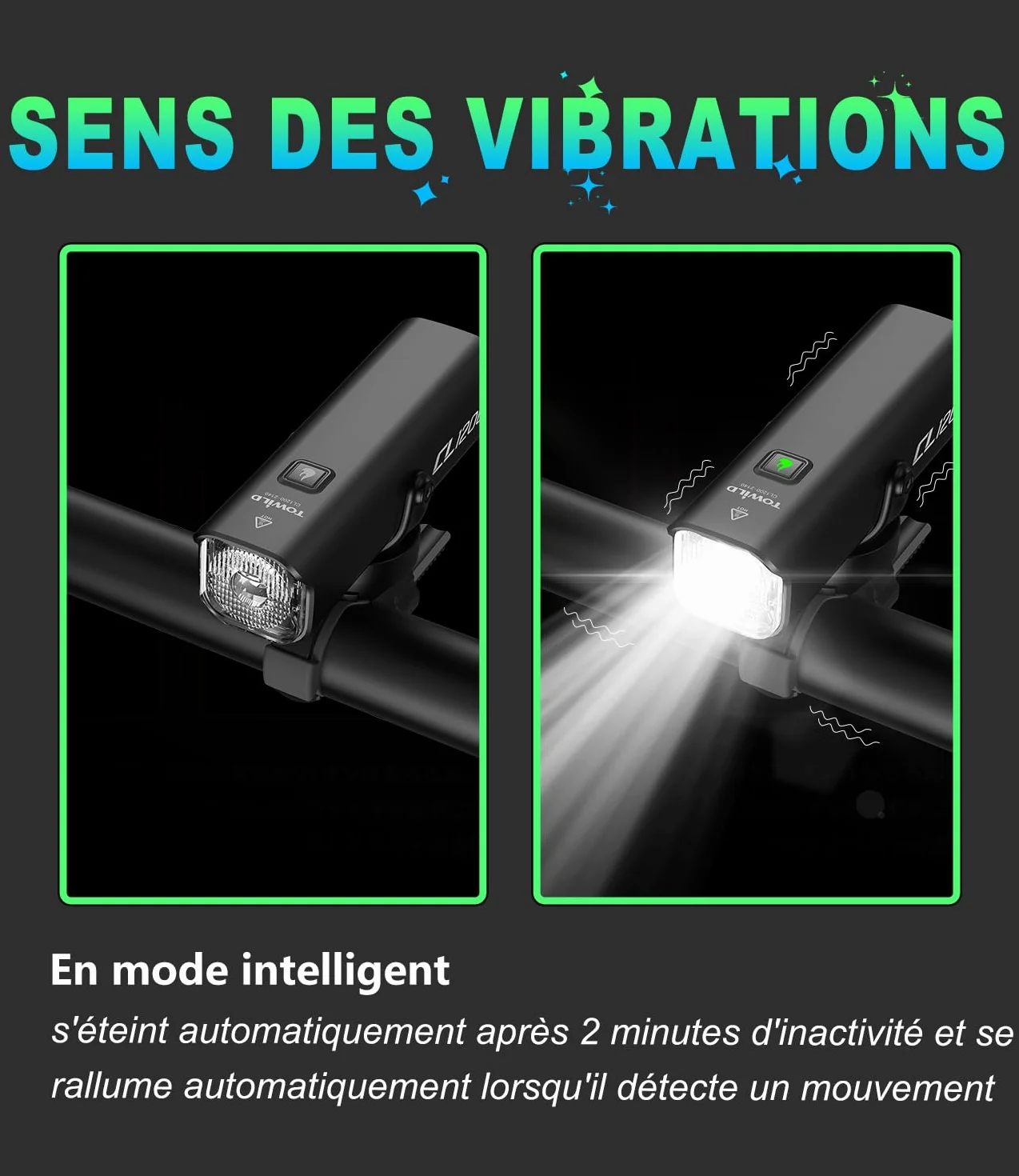 Éclairage Vélo 1200 Lumens - Phares de Cyclisme étanches IPX6 Lampe Velo Rechargeable 4000mAh, Lumière de vélo Intelligente pour Les trajets Quotidiens/VTT, Prend en Charge l'installation Inverse
