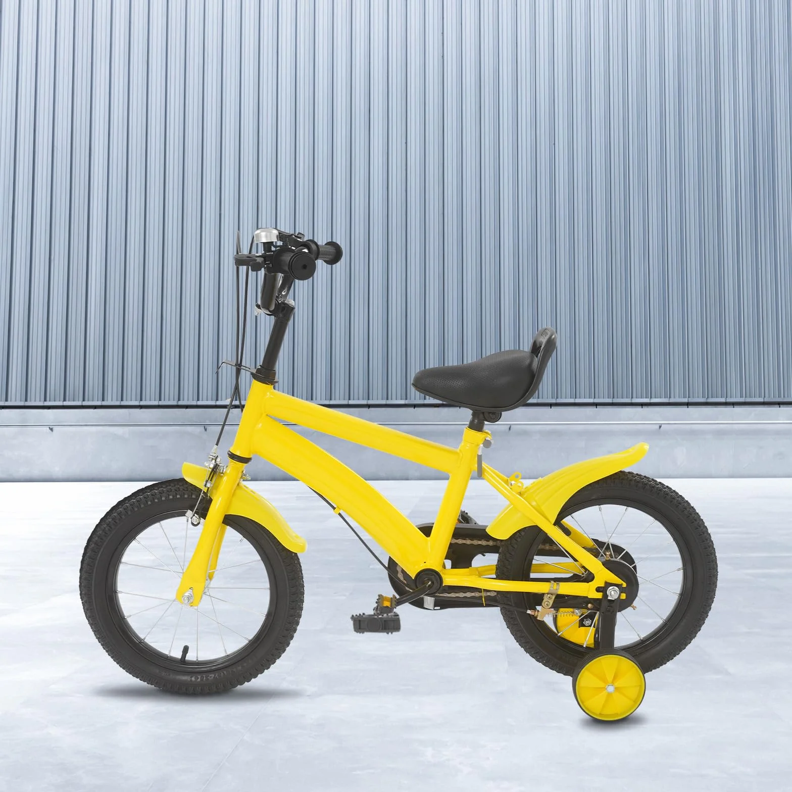 Vélo pour enfant 14 pouces, avec stabilisateurs, vélo pour garçon et fille, guidon et selle réglables en hauteur, cadre léger en acier au carbone, double système de freinage, garde-boue